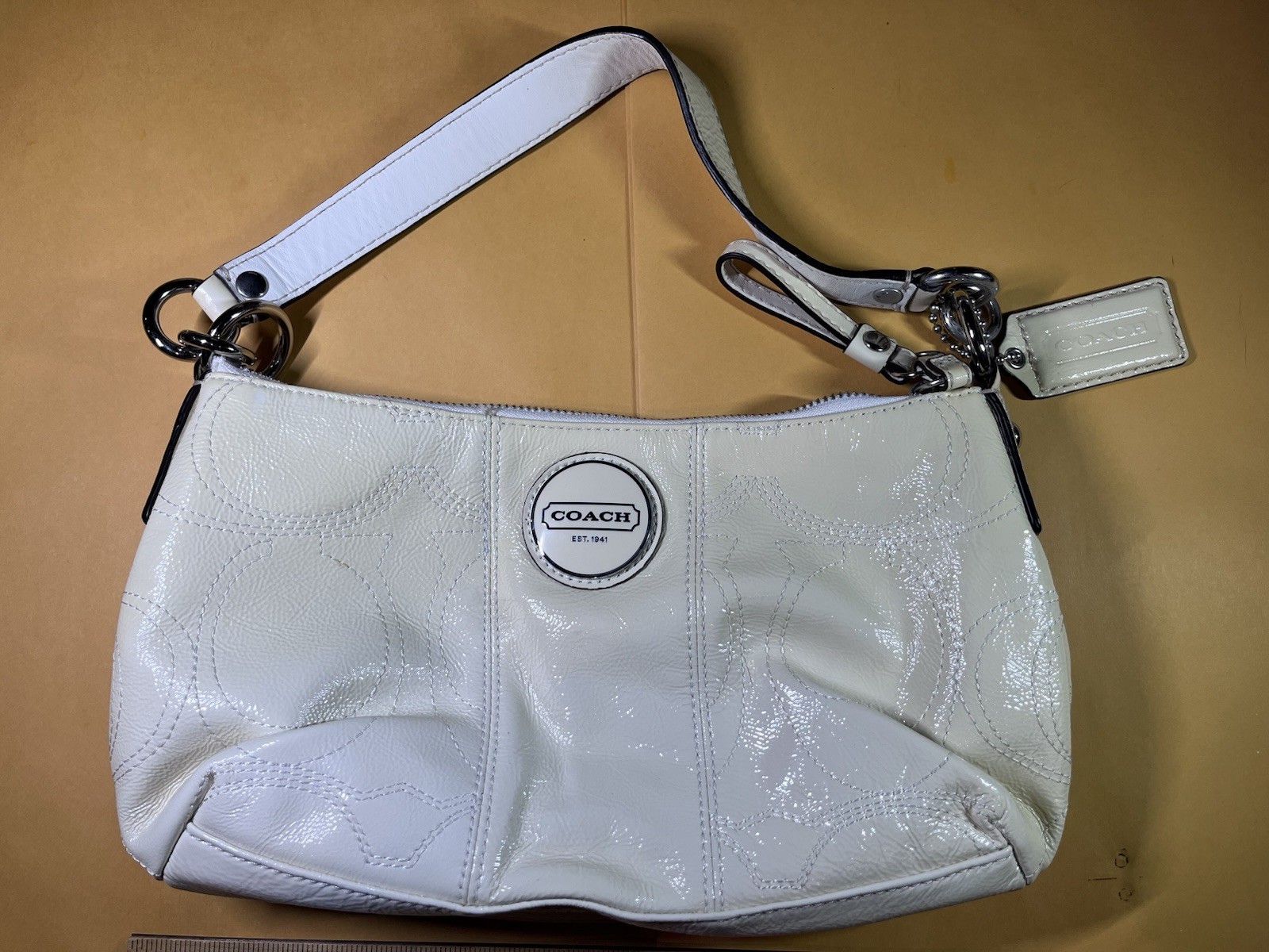 Coach Handbag D1126-F15141 Cream Patent Leather/ Green Interior