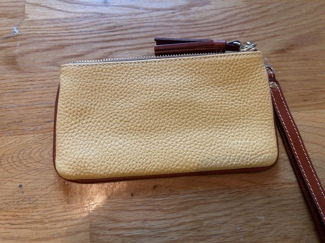 Dooney & Bourke Pebble Grain Medium Wristlet – Dandelion Yellow Leather