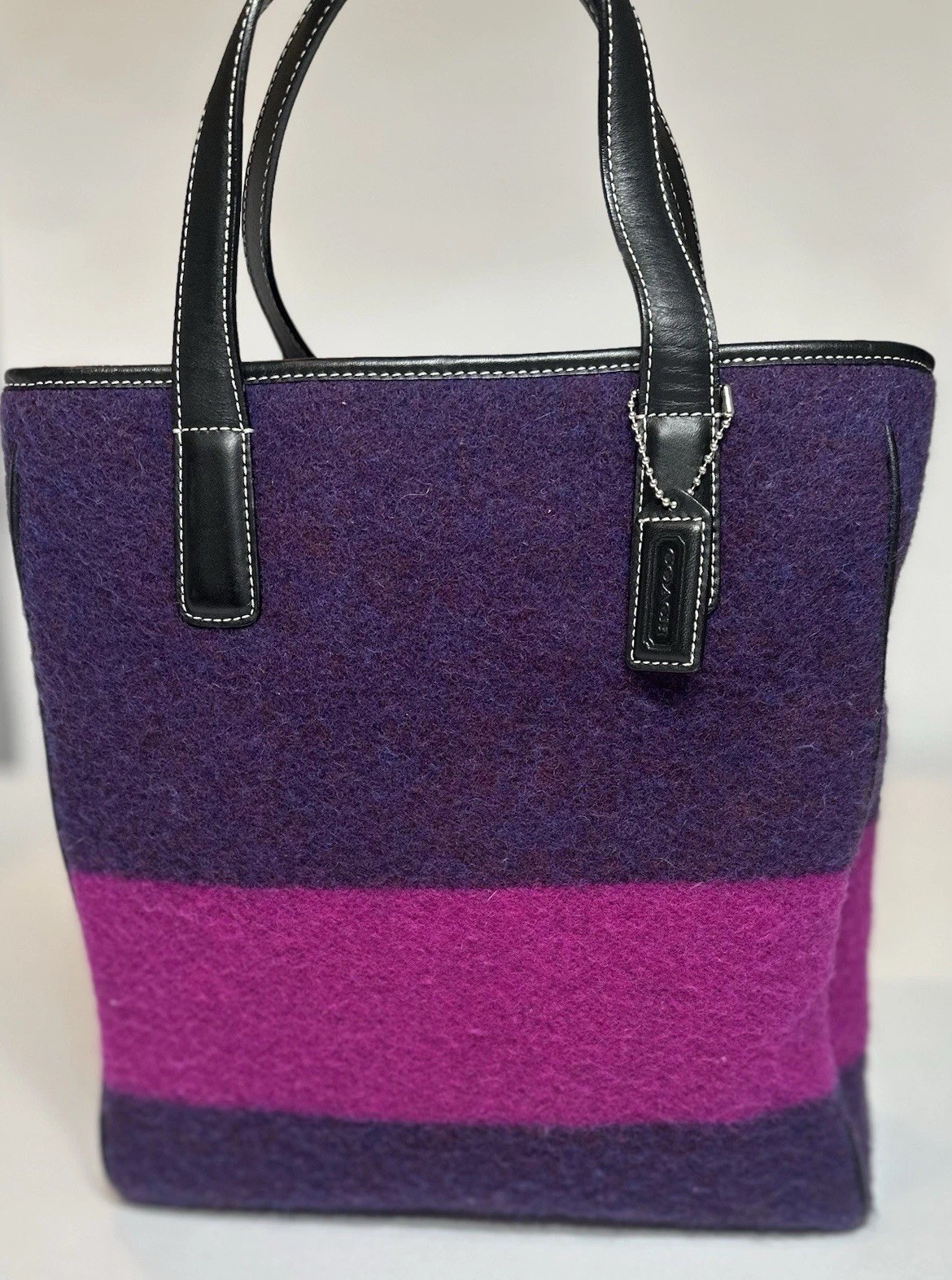 Vintage COACH 8129 Rare Pink & Purple Limited Edition Wool Tote Handbag