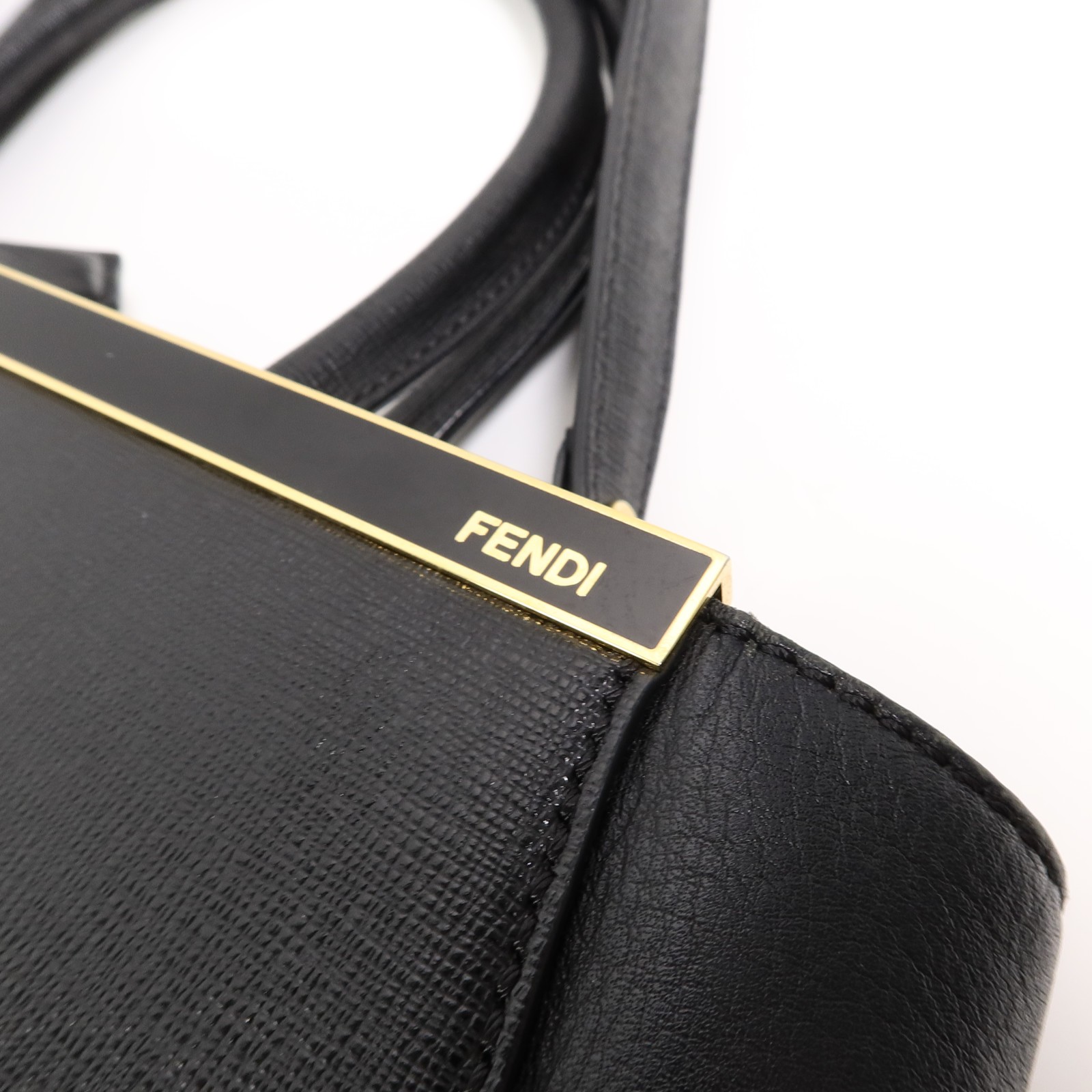 FENDI GHW 2 Jours 2 Way Shoulder Bag 8BH250 Calfskin Leather Black
