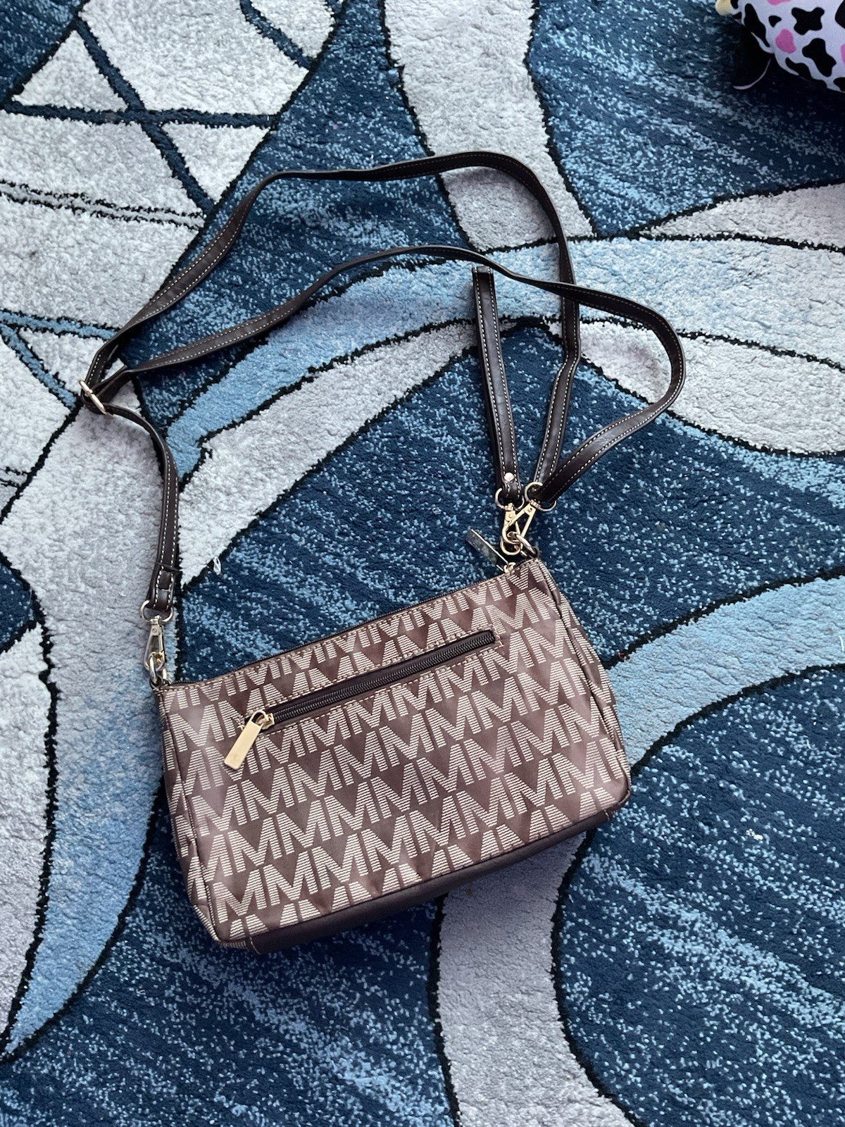 Monogram Logo Crossbody Wristlet Purse Brown/Beige Small Zip Tassel Gold