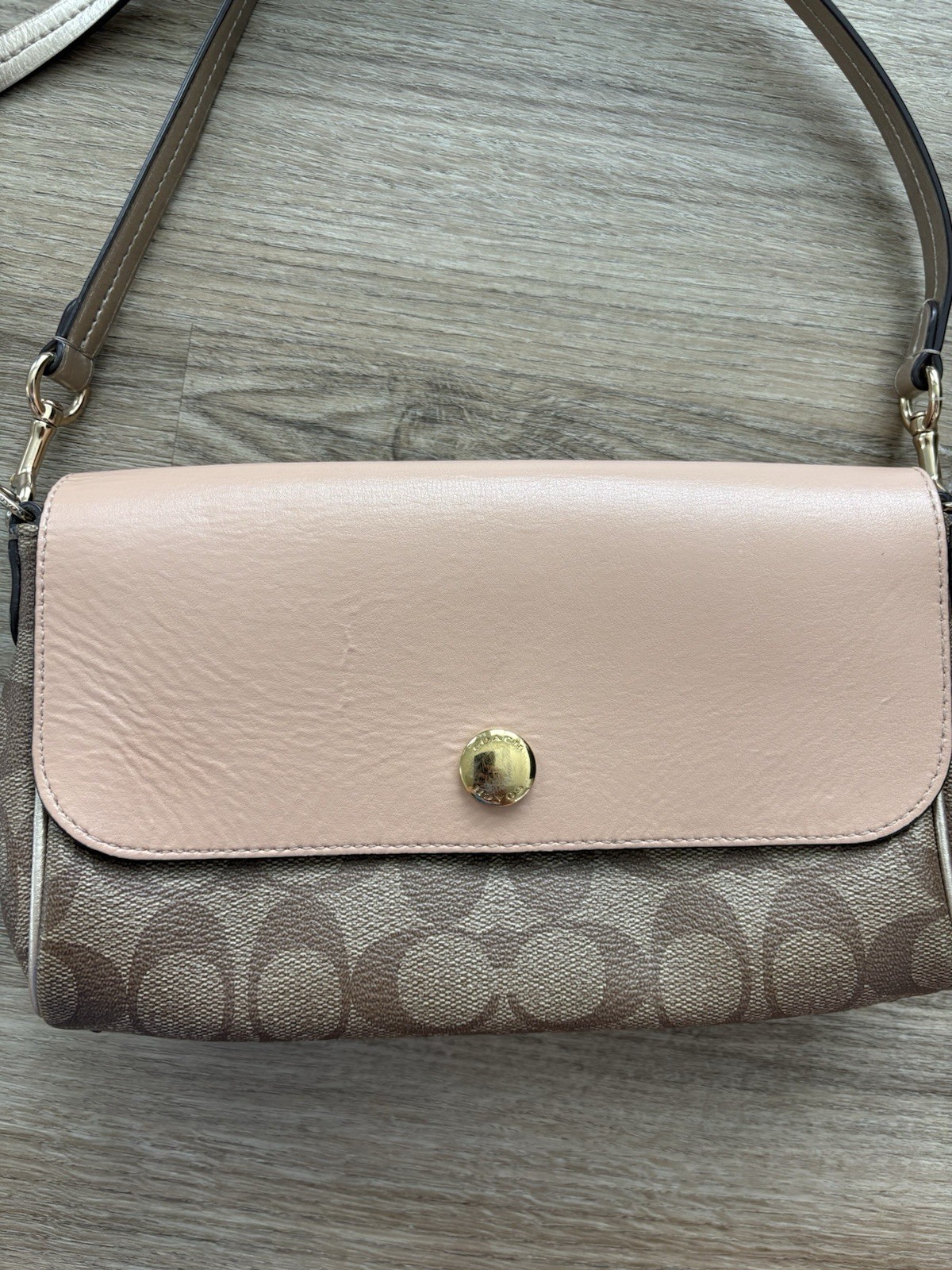 Coach Signature Logo Pink/Brown Reversible Flap Crossbody Bag