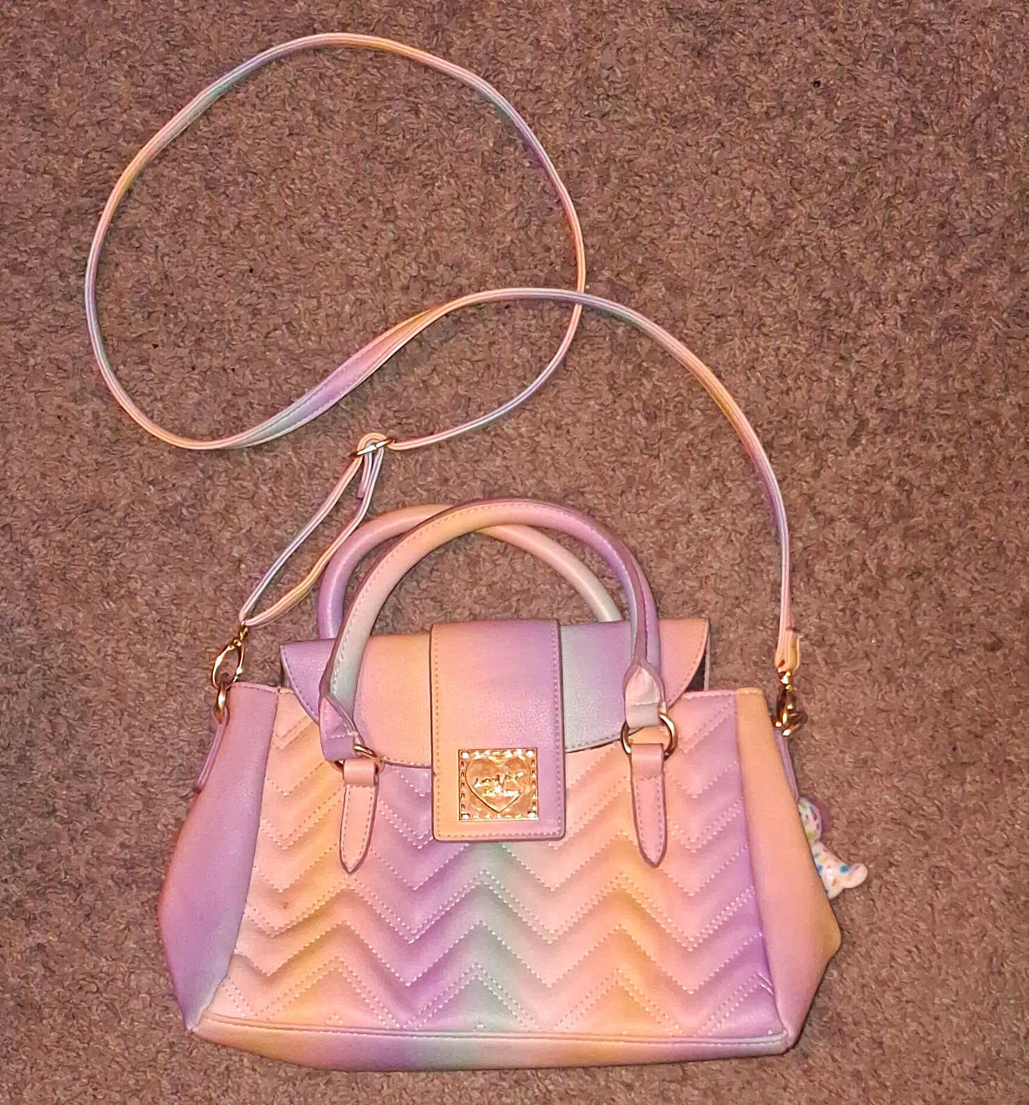 Luv Betsey by Betsey Johnson Multicolor Chevron Quilted Satchel Crossbody Purse