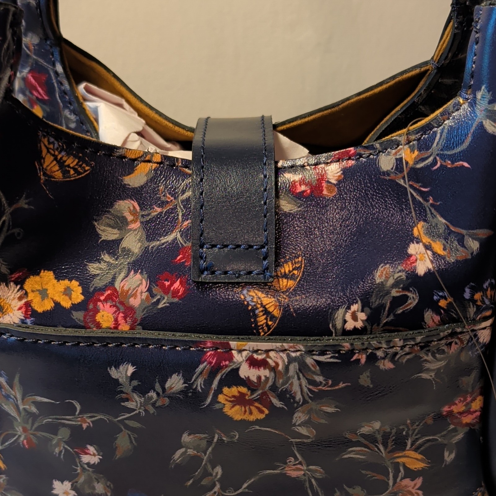 Halina/Butterfly Gardens Navy Top Handle w/Detach Strap/ By Patricia Nash