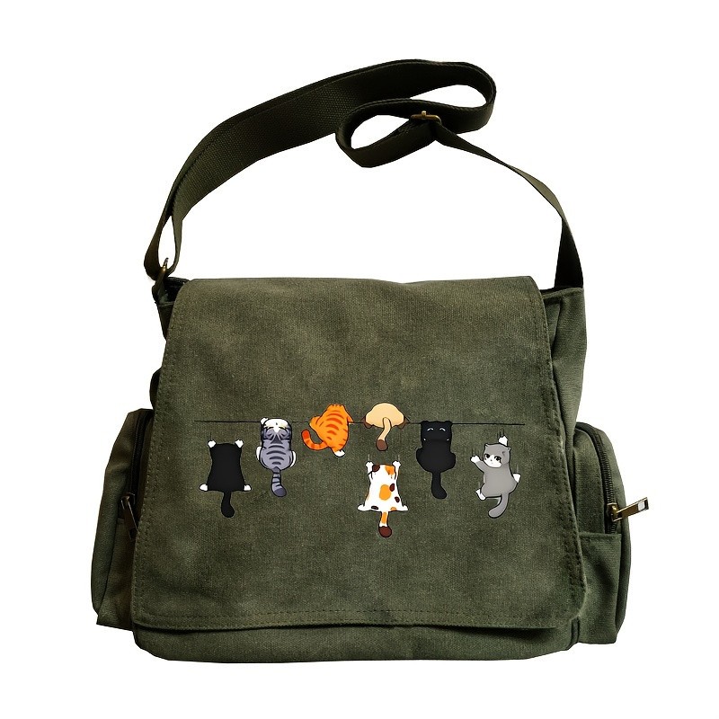 Adorable Cat-Themed Women’s Crossbody Bag Large Capacity Canvas Shoulder Bag