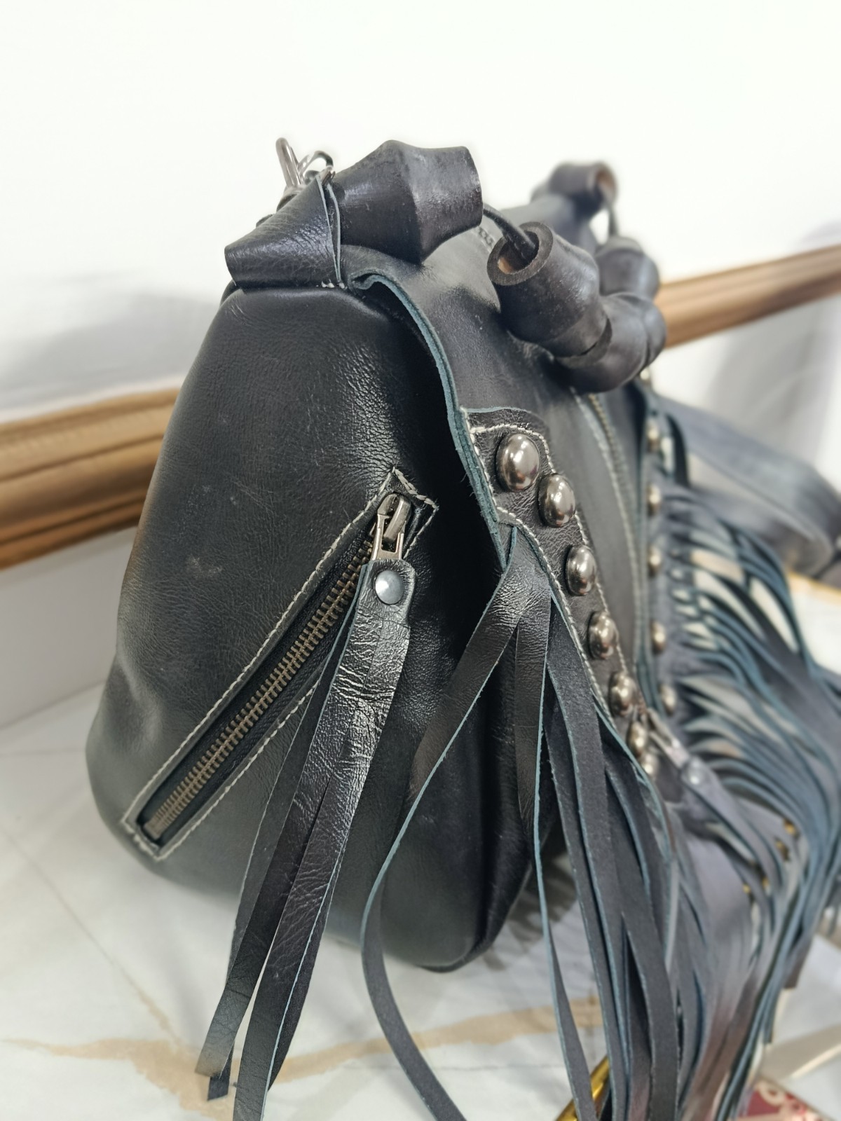 Hobo Fringe bag Womens Black Real Cowhide Leather Fringe Tassel Handbag Boho Bag