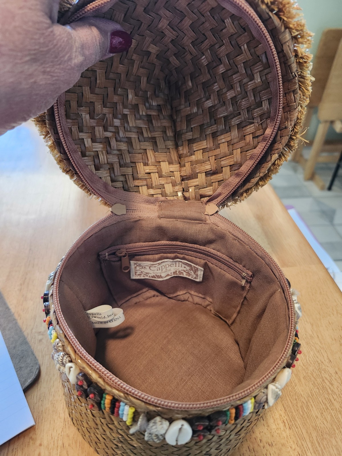 Cappelli Straworld Womens Brown Woven Round Novelty Tiki Hut Purse Boho/Retro