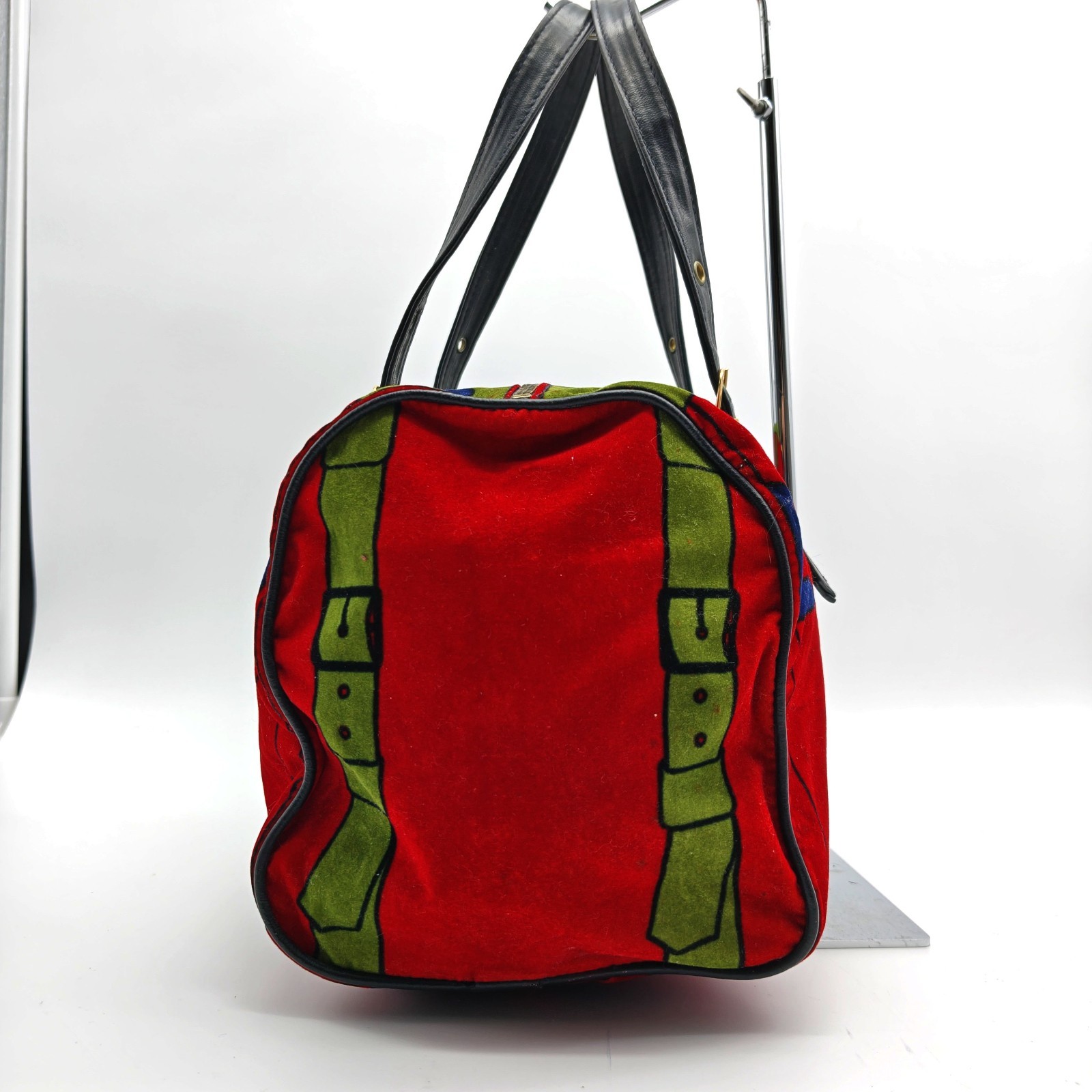 Roberta di Camerino Velour Handbag Red Mini Boston bag all-over print Leather