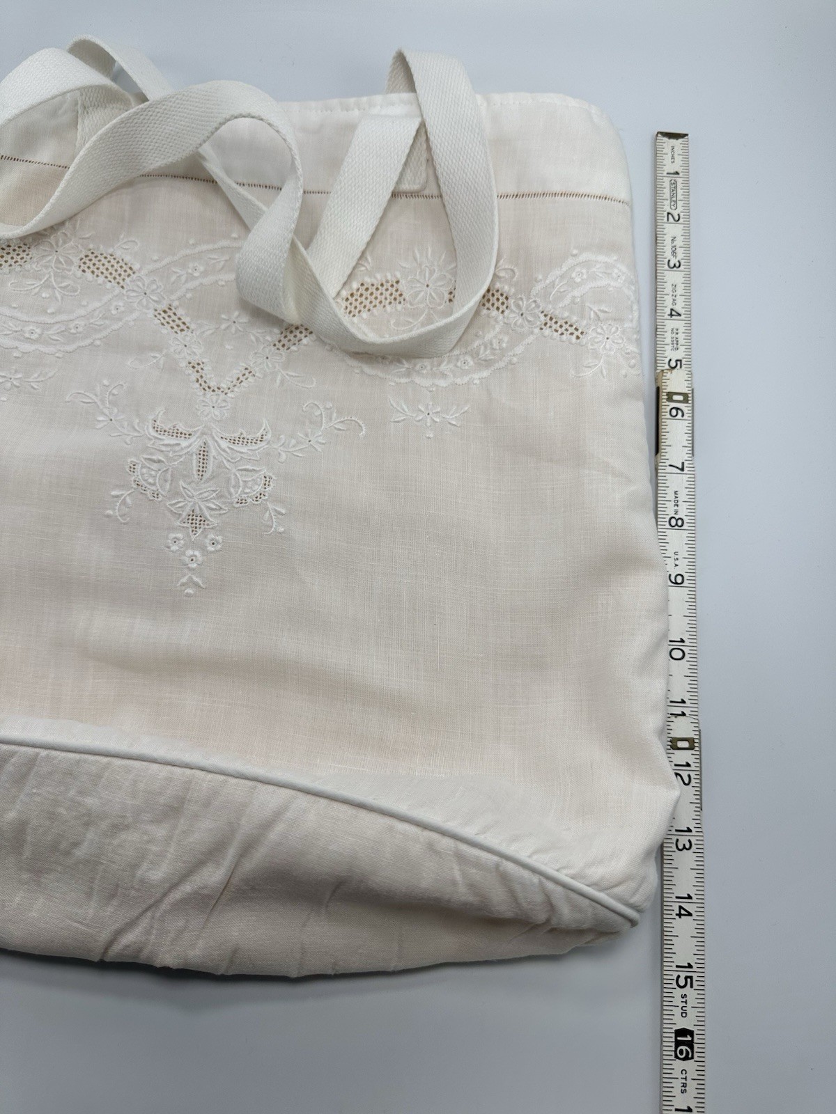 PAPER WHITE Label Embroidered Tote Bag Cotton Linen Cream Crème Rare 1984 1980s