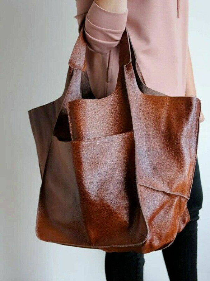 Large Capacity Shopping Bags Soft Leather Casual Tote Shoulder Bag Handbag Women