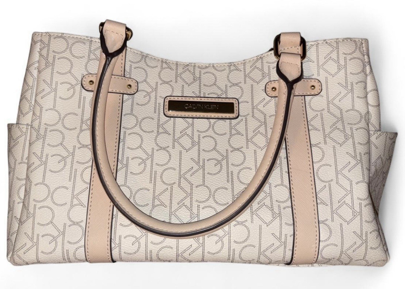 Calvin Klein Beige Monogram Hudson Satchel
