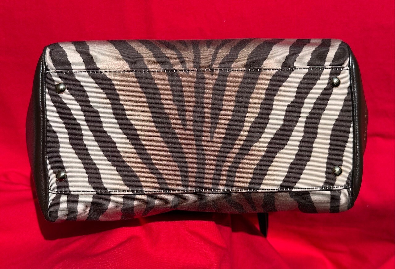 EUC Coach Mini Madison Satchel Zebra Print Faille Fabric + Dustbag 50507