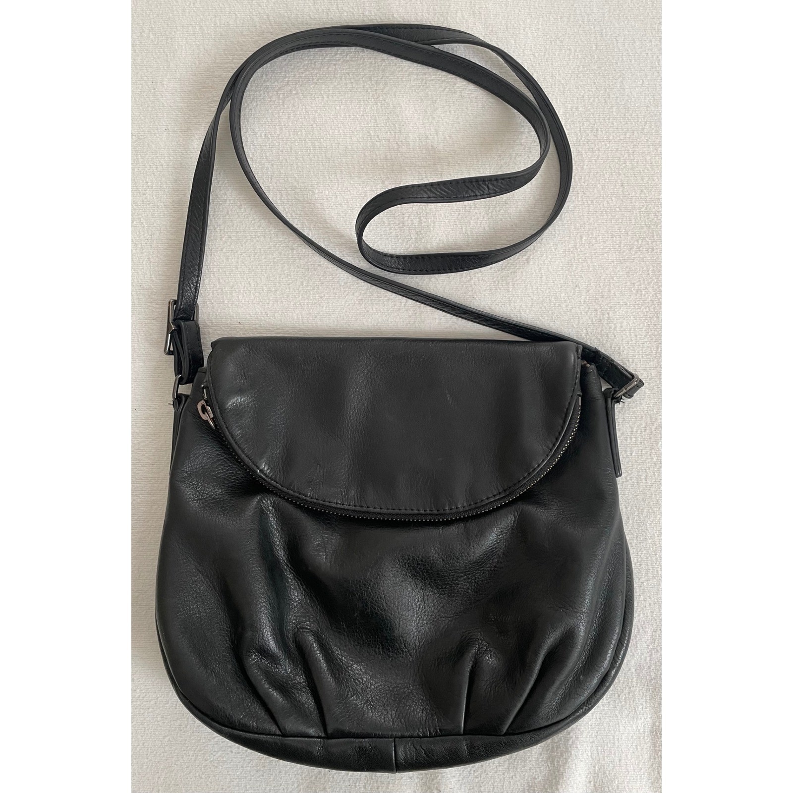 Margot Anthropologie Adelle Black Leather Crossbody Hobo Bag Foldover Minimalist