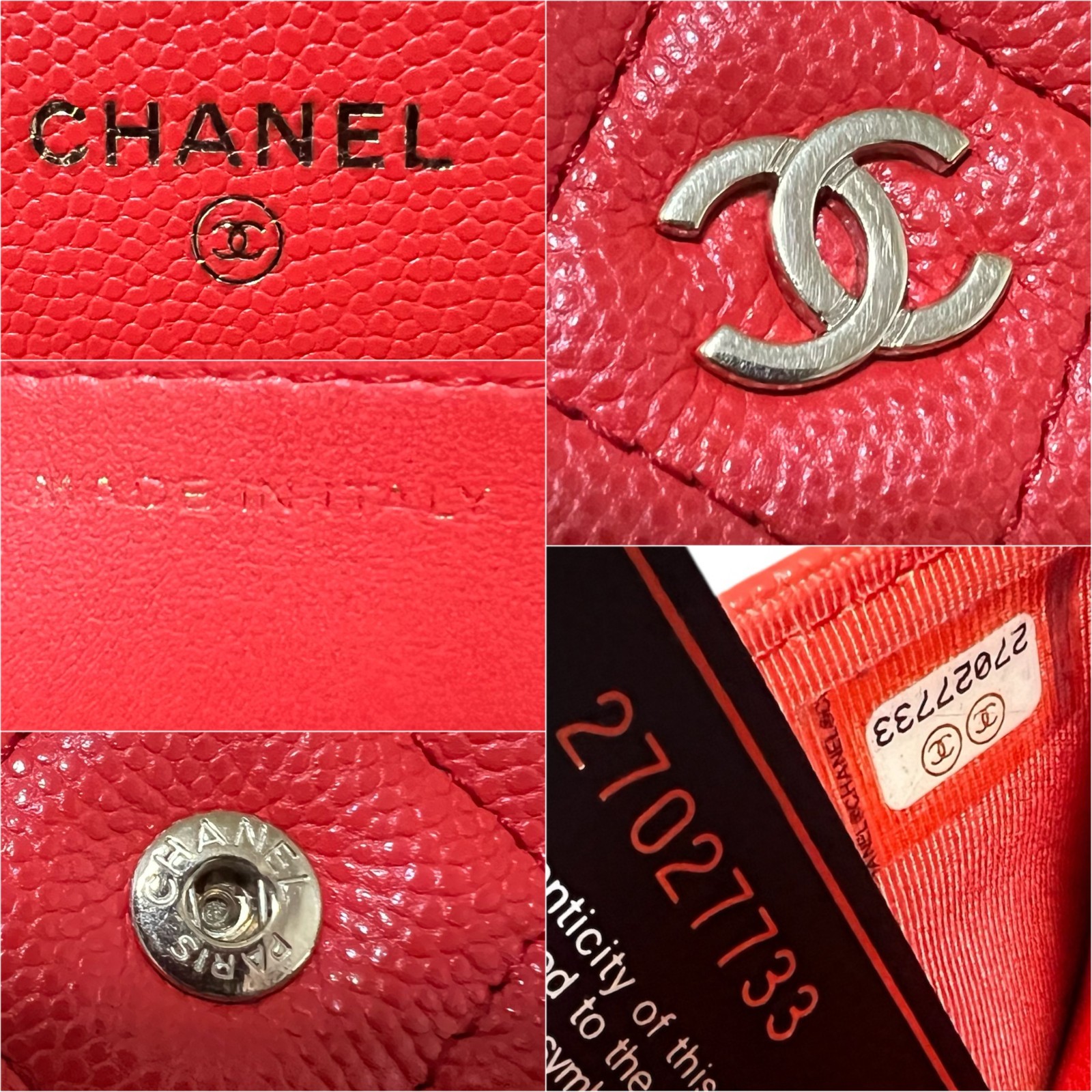 CHANEL WOC Caviar Quilted Red Wallet on Chain Crossbody Bag Authentic