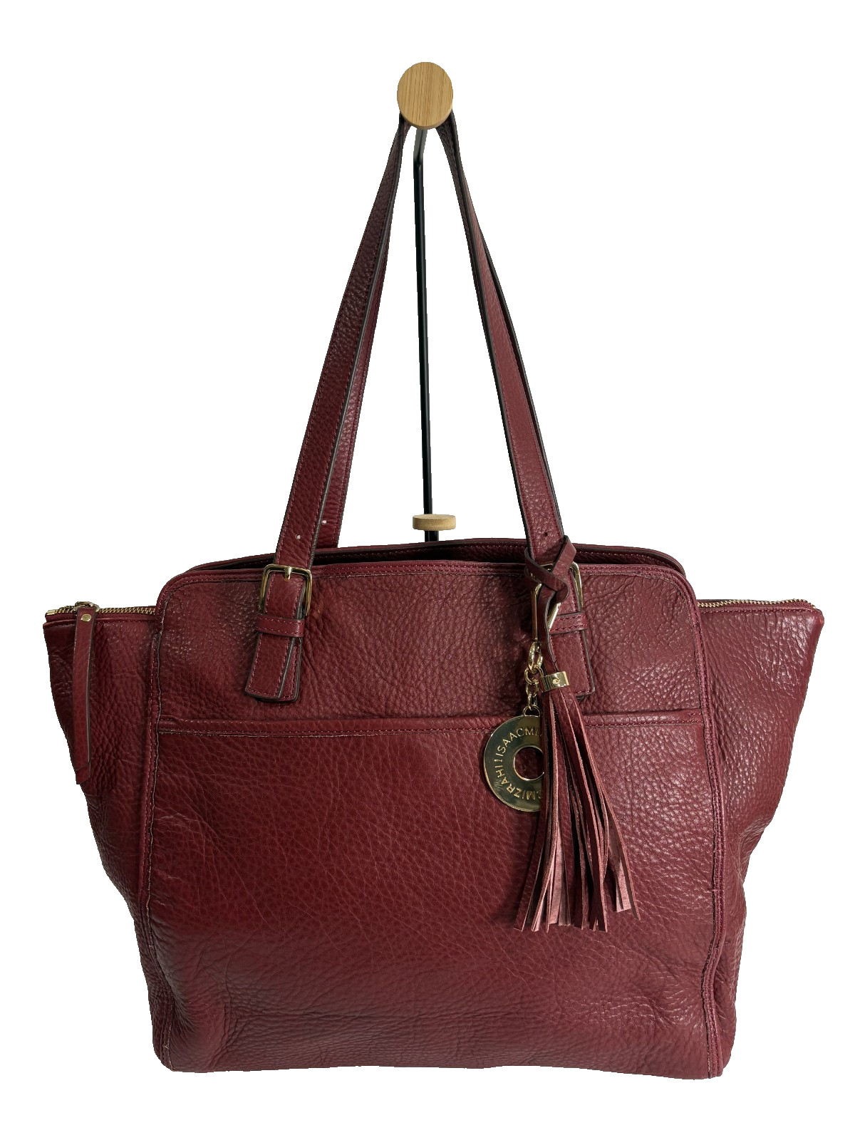 Isaac Mizrahi Live! Large Burgundy Soft Pebbled Leather Bag Tote Purse Satchel
