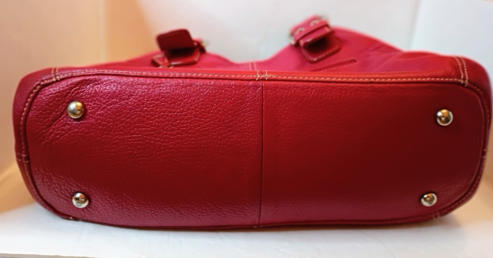 TIGNANELLO Red Leather Shoulder Bag Tote Hobo Satchel Large EUC