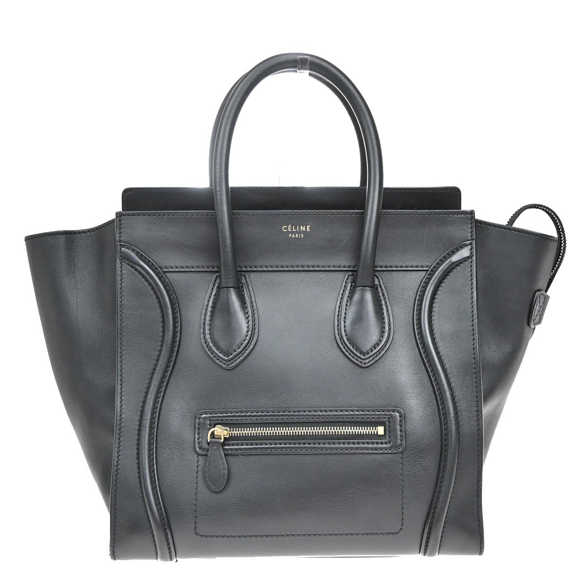 CELINE Logo Luggage Phantom Large Hand Tote Bag Leather Black Italy 667RF549