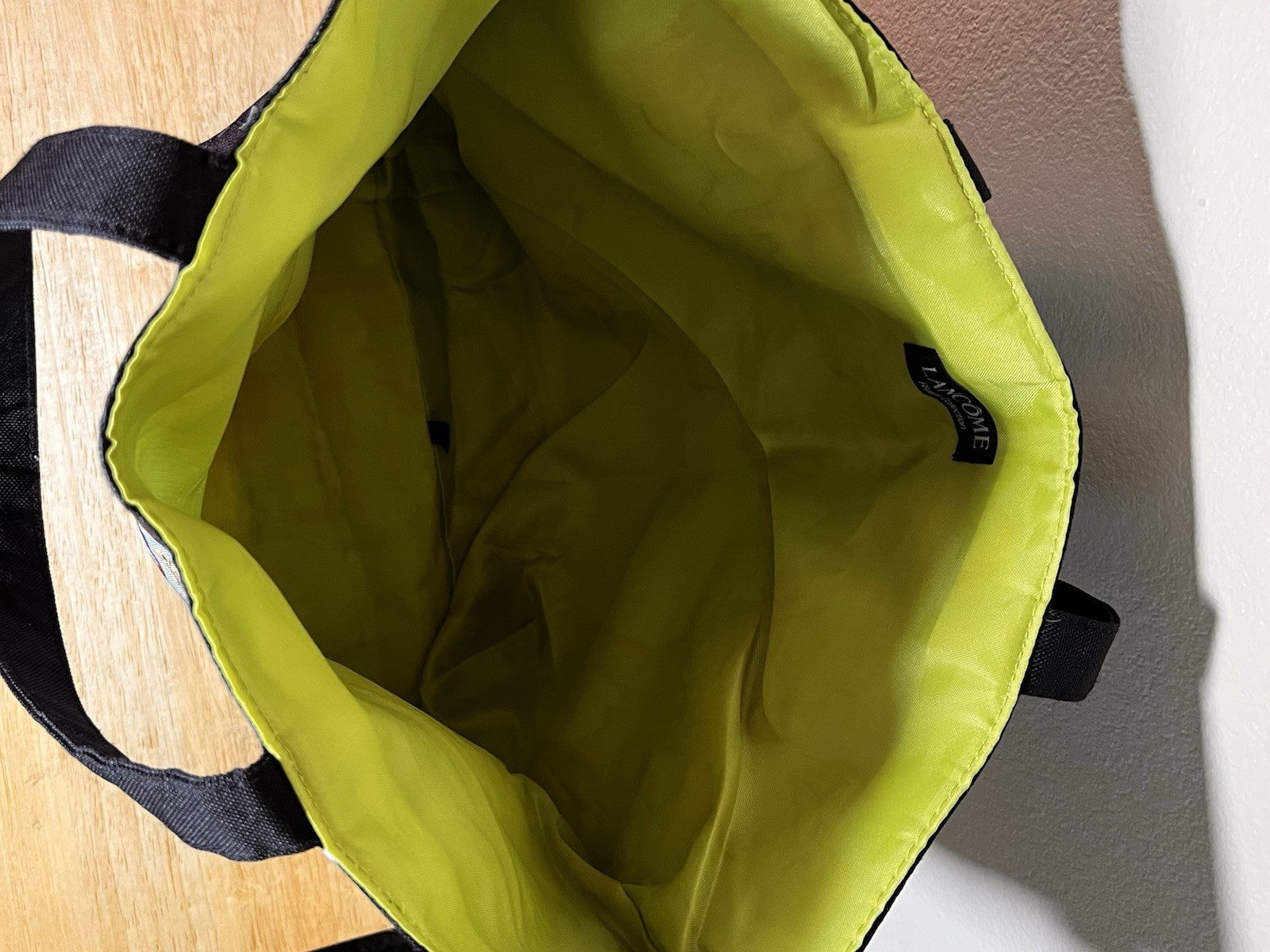 LANCÔME Riviera Collection Black Tote Bag w French Theme, Lime Green Interior