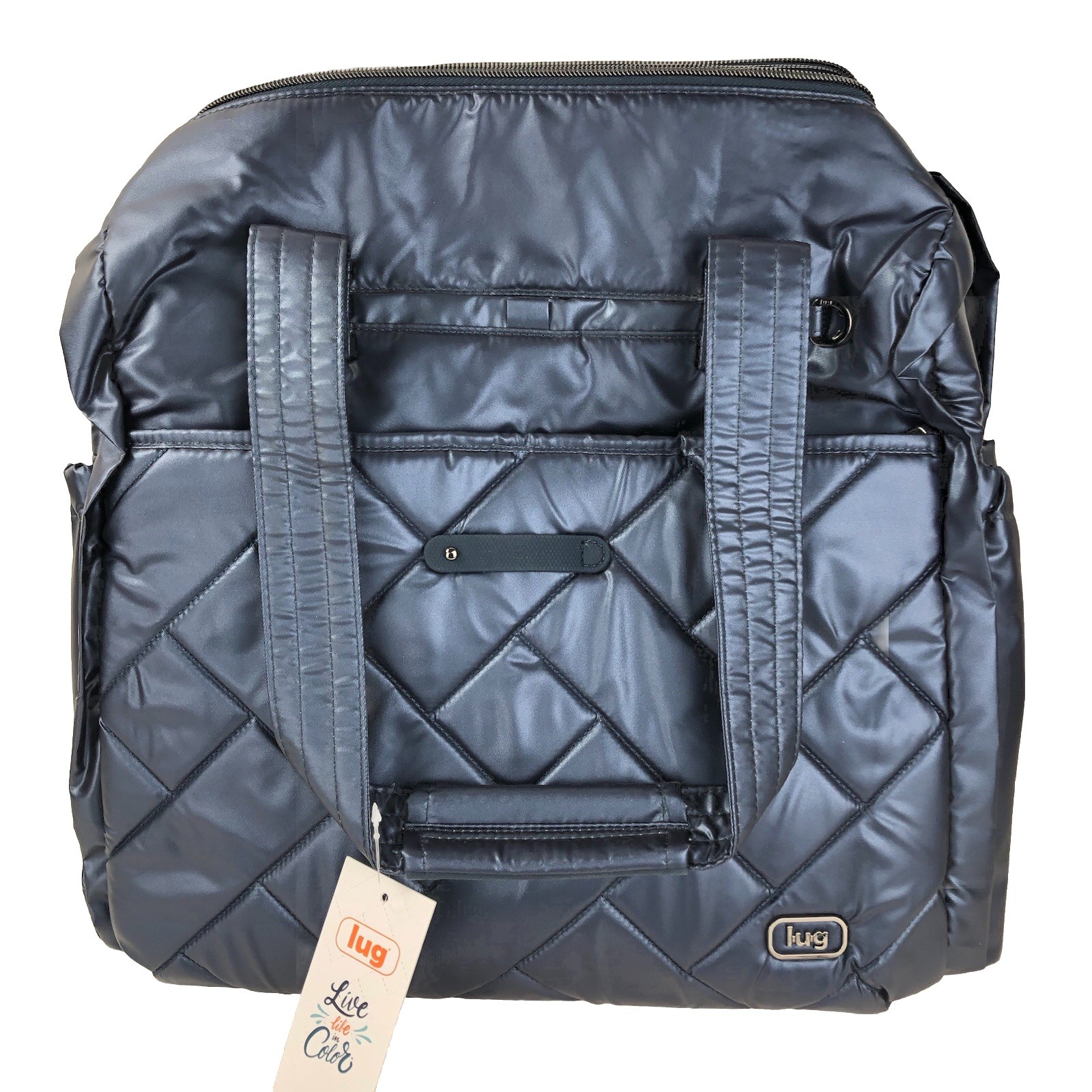 NWT Lug Saunter Quilted Weekender Duffle Bag Metallic Indigo Blue No sway pouch