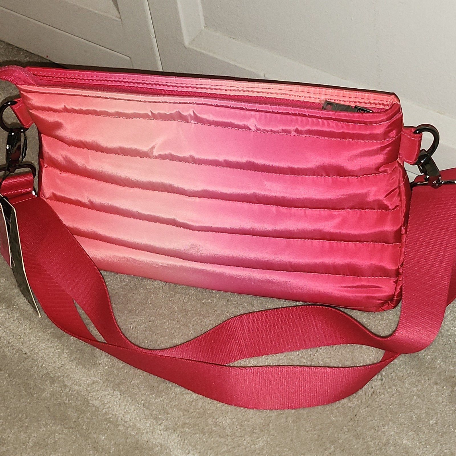 THINK ROYLN Pink Quilted Zip Crossbody Bag RFID Adjustable Detachable Strap