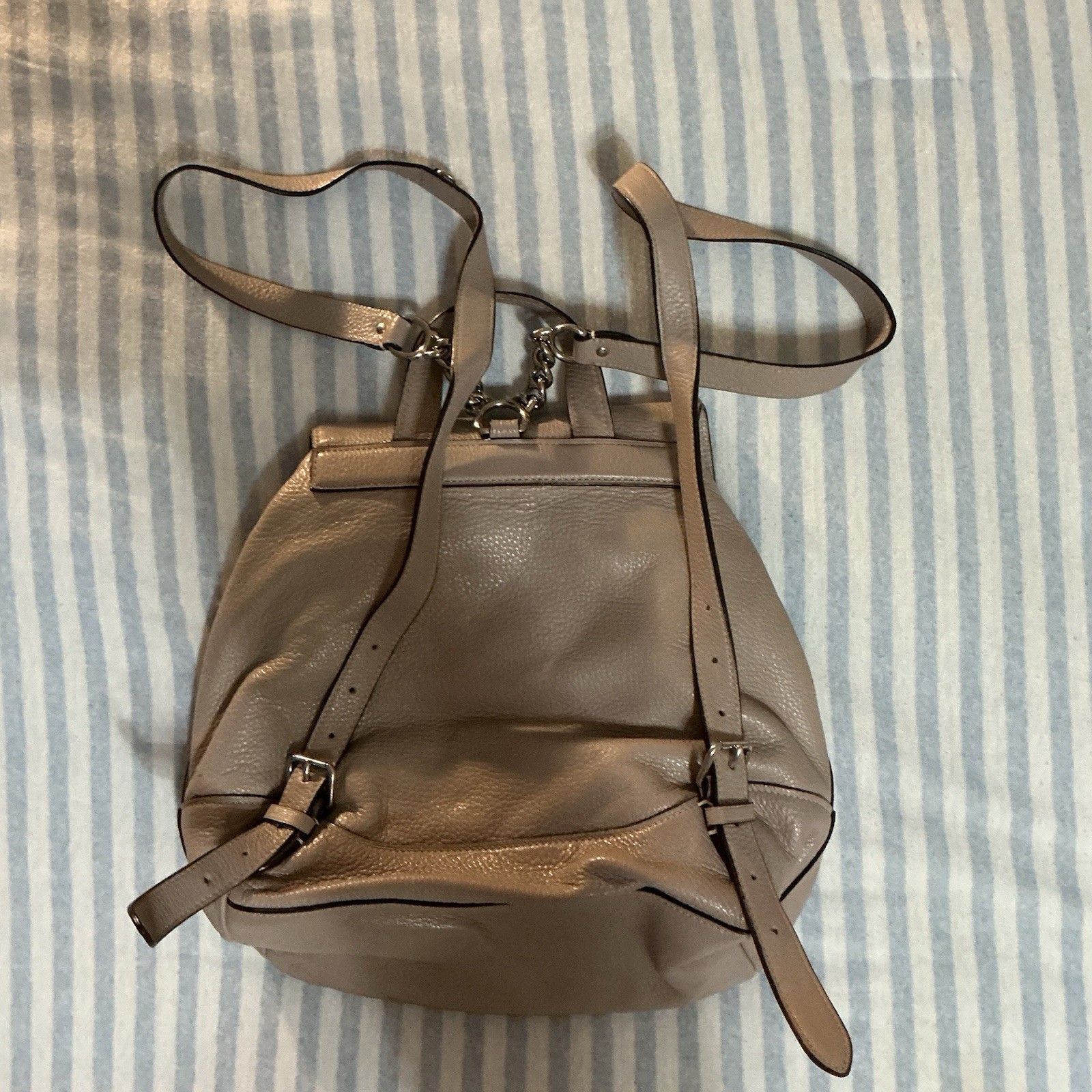 Coach Elle F72645 Taupe Leather Backpack Medium Bag Tassel Pull Drawstring Nice!