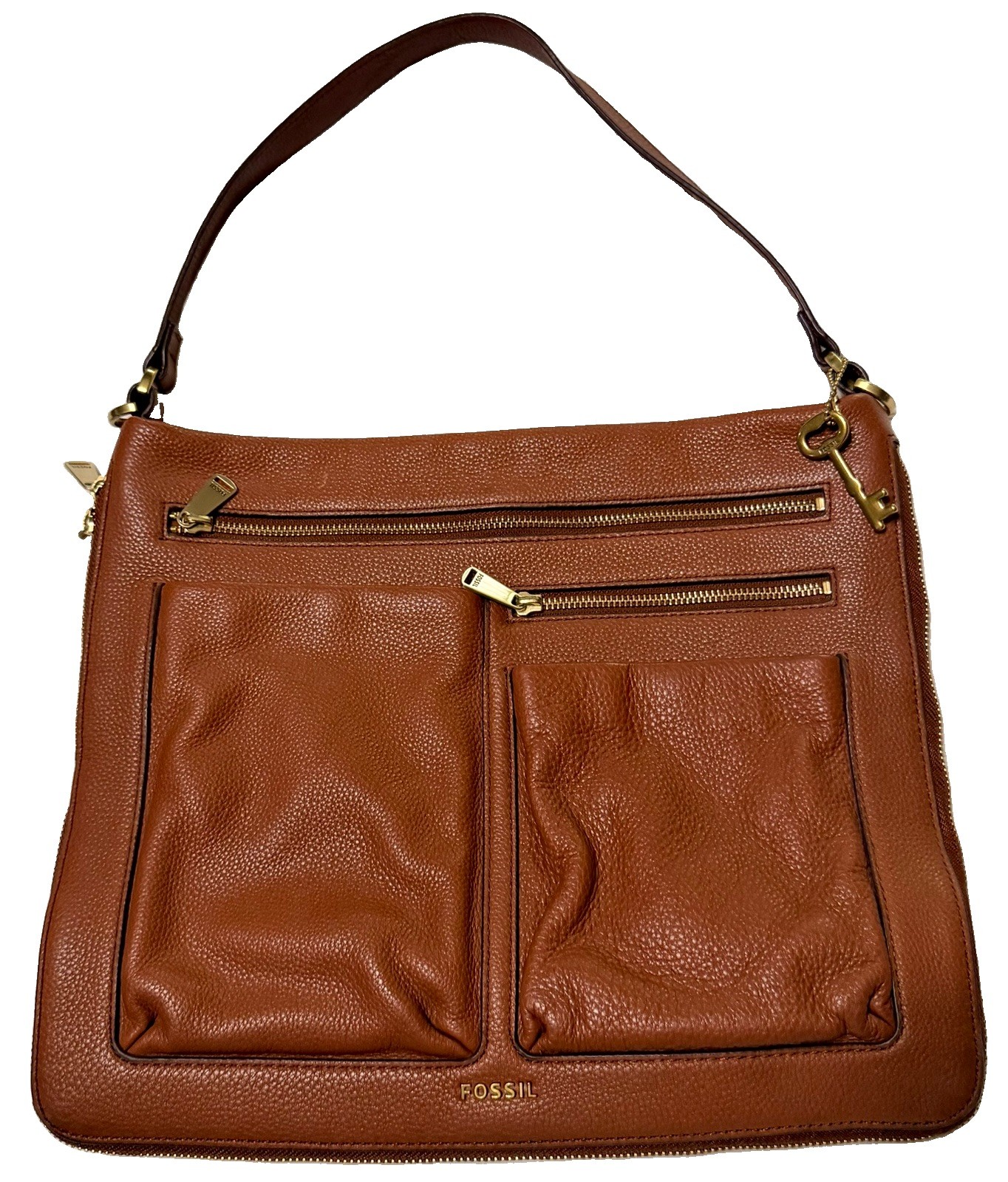 Fossil Piper Bot Toaster Leather Double Zip Crossbody Brown Shoulder/Hand Bag