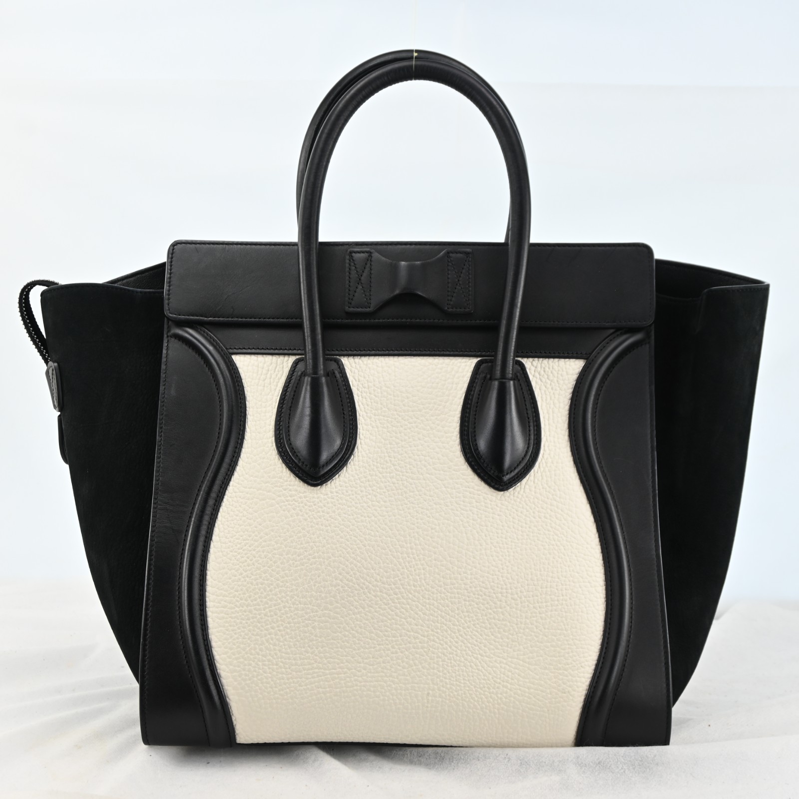CELINE Luggage Mini Shopper Hand Bag Leather Black x White R3917YJ805
