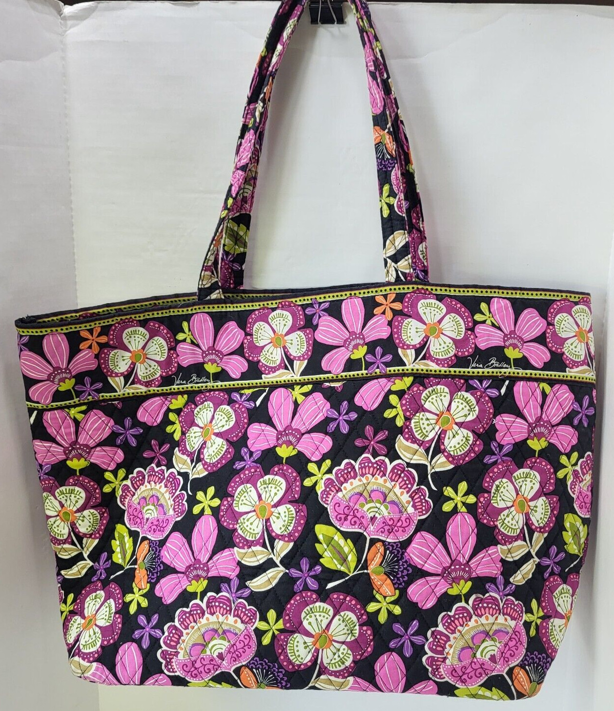 Vera Bradley Grand Tote XL Large Pirouette Pink Handbag Shoulder Bag Purple EUC