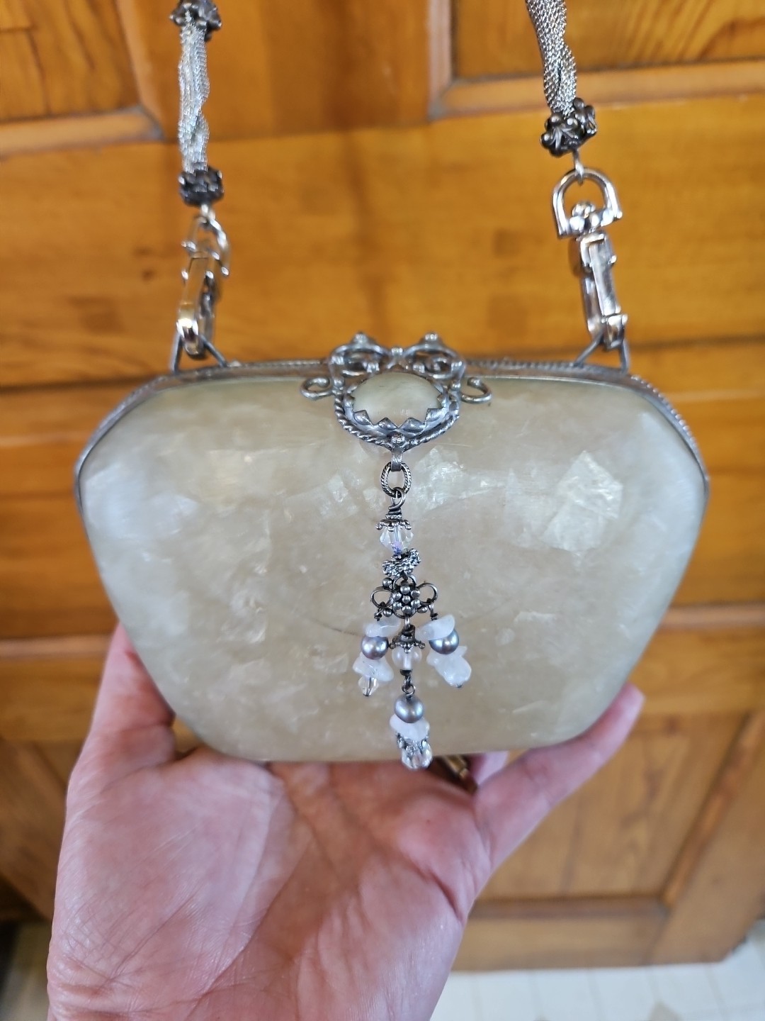 Maya N.Y. Pearl Crystal Moonstone Resin Bag Limited Edition Evening Clutch