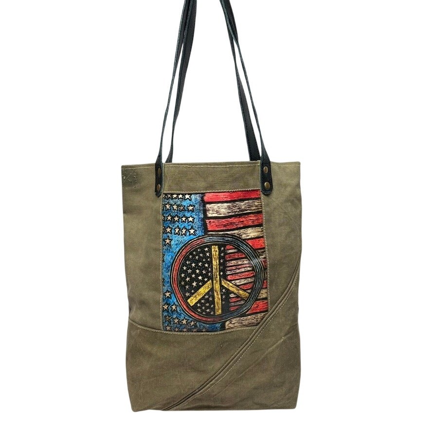 NWT Vintage Addiction Upcycled Military Tent Canvas Bag Leather Trim