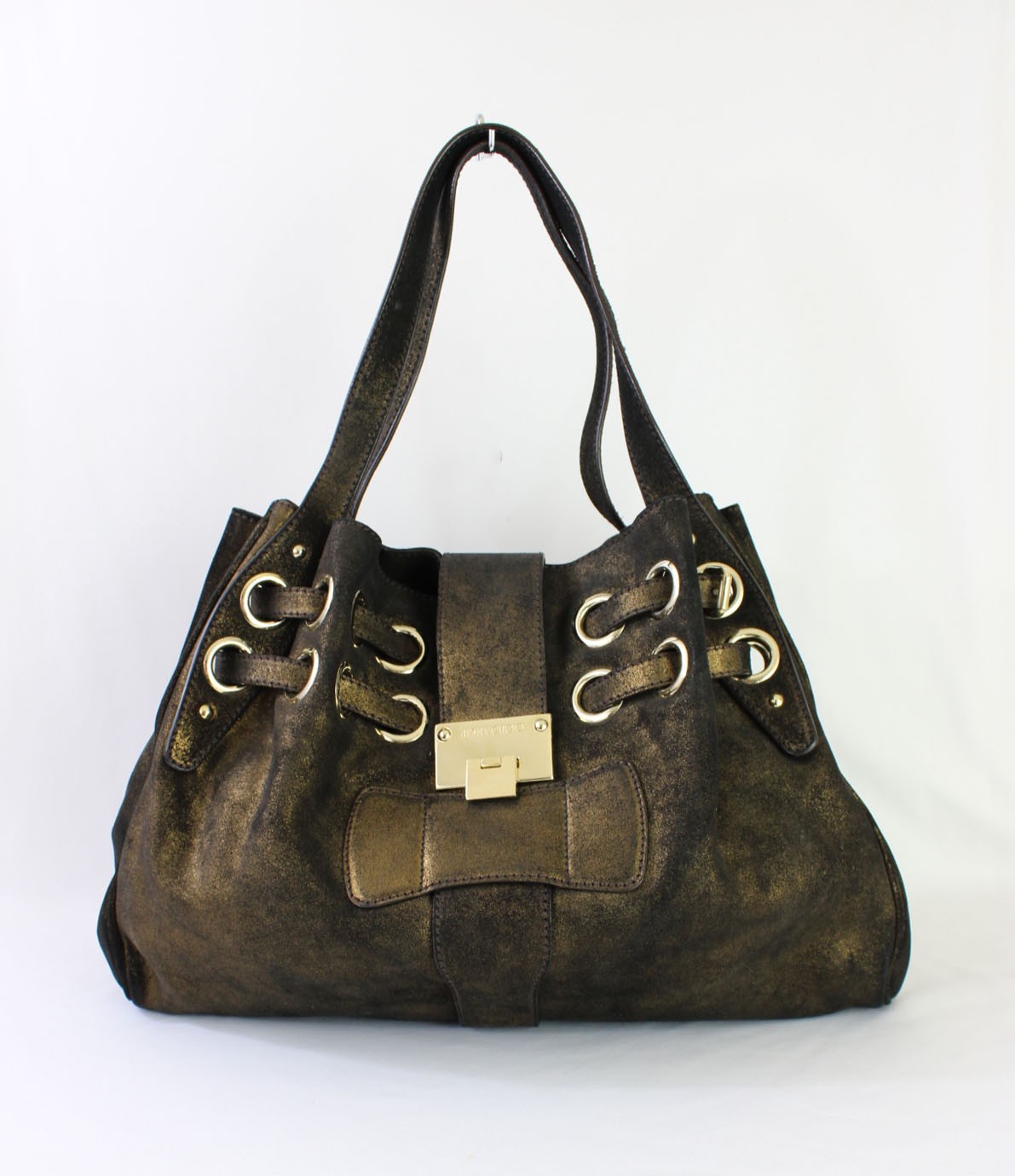 Jimmy Choo Auth Distressed Metallic Bronze Leather Ramona Shoulder Bag Handbag
