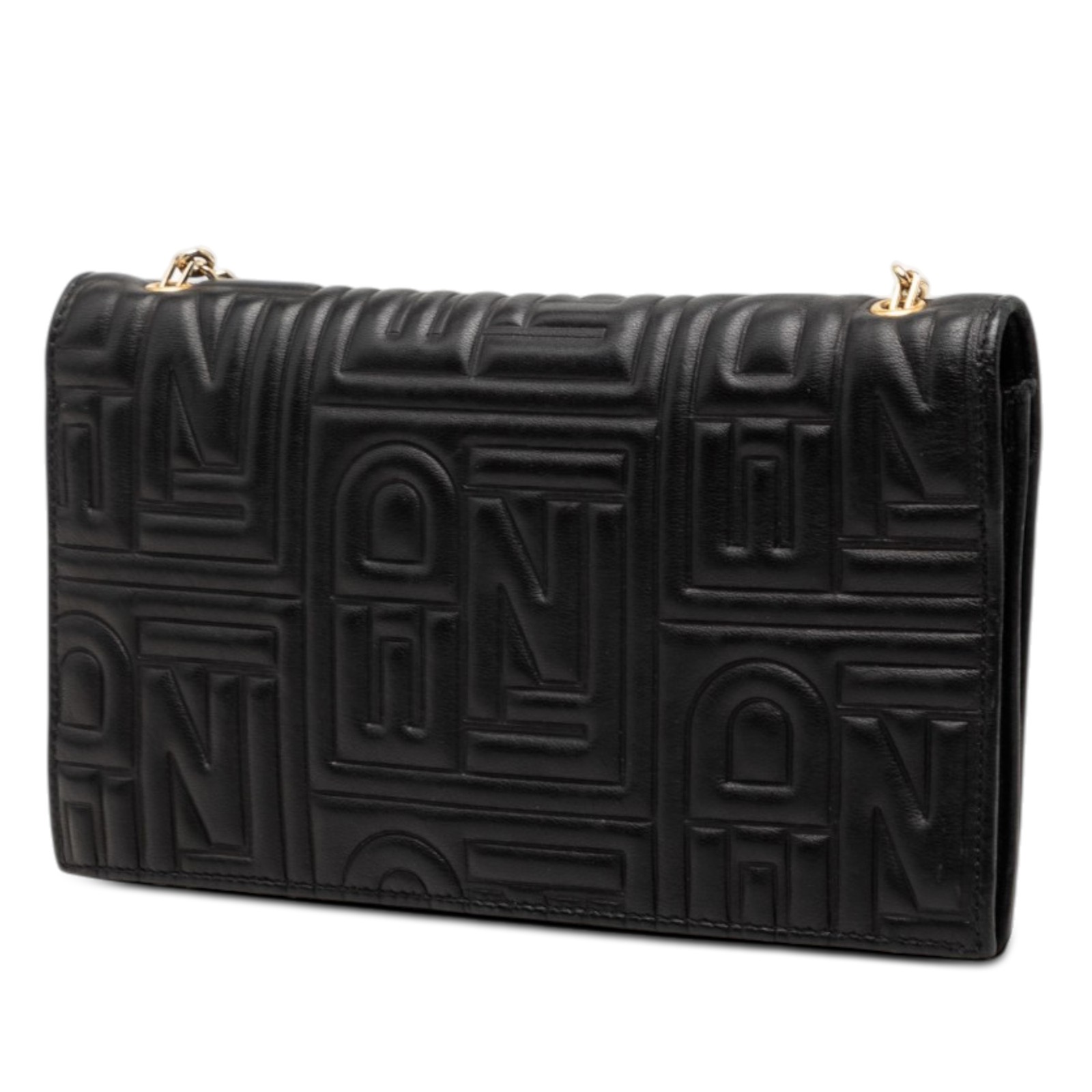 Fendi Embossed Nappa Logo Chain Clutch Pre-Loved Black