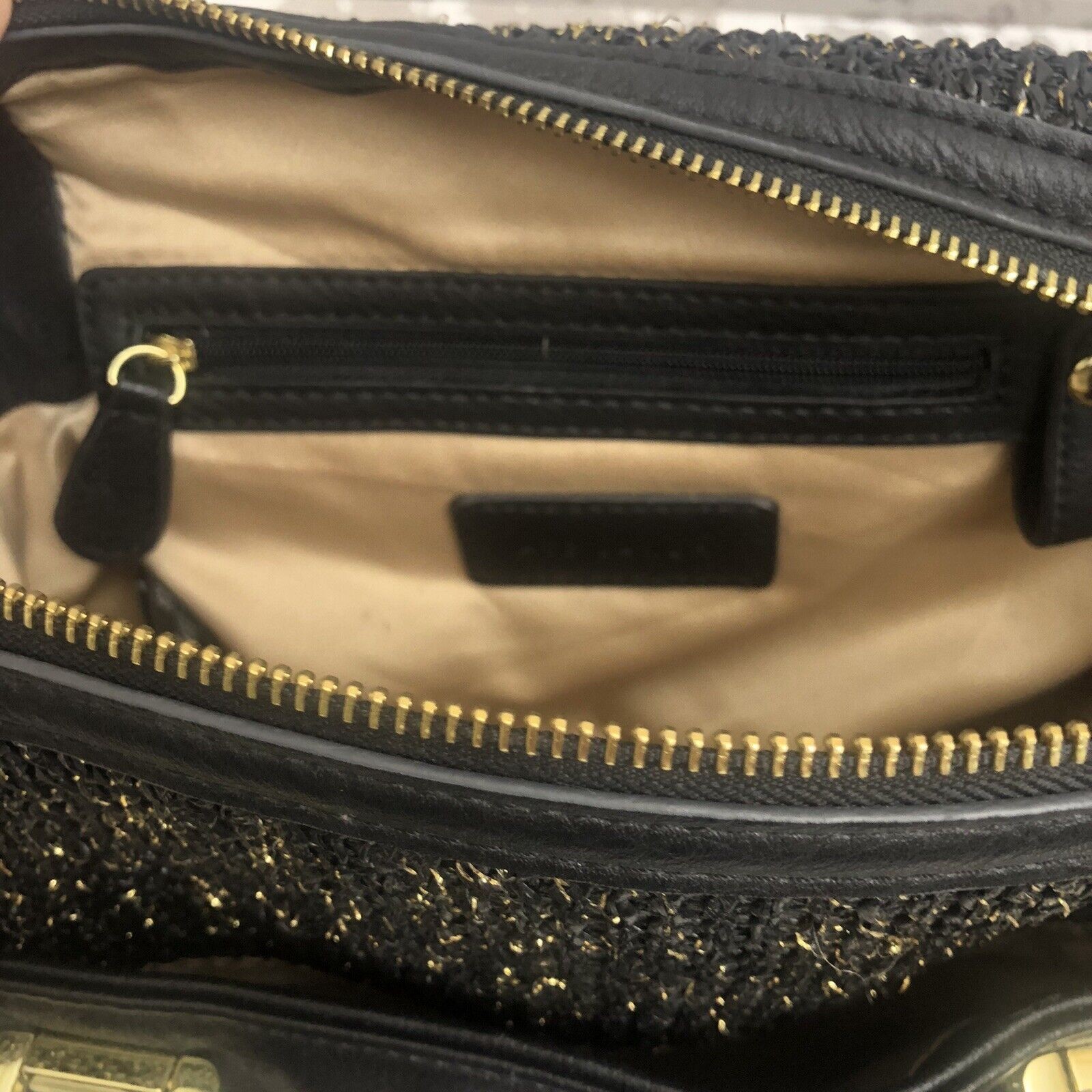 Large Cross Body Purse Black Gold Hardware & Sparkle Kate Landry Hand Bag