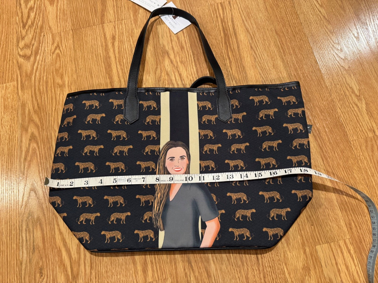 Flavia Carvalho Pinto NWT Tote Bag Leather Black/Tan Tiger Detail