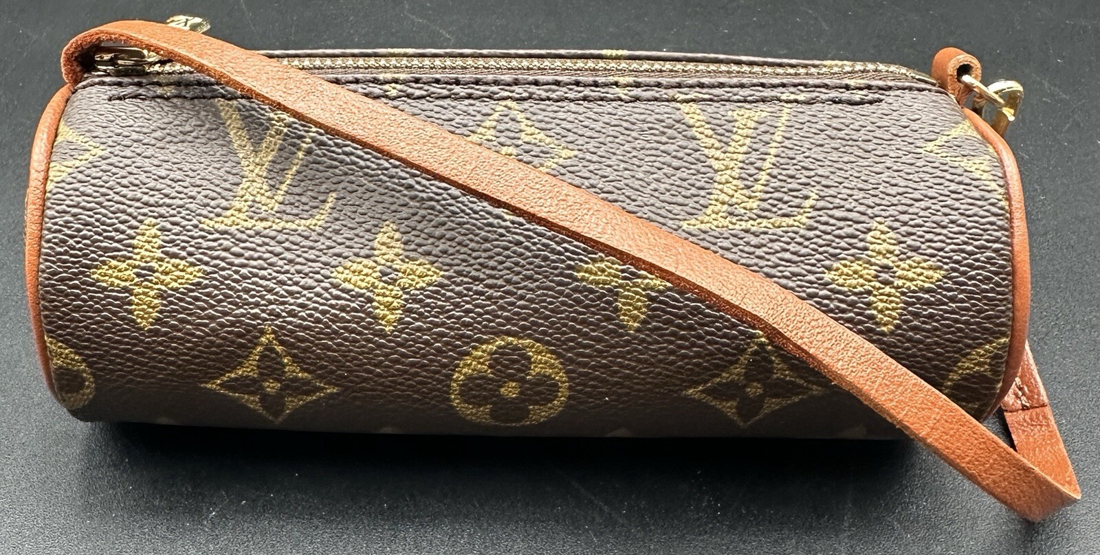Louis Vuitton Monogram Brown Papillon Accessory Pochette Pouch Bag Cylinder 6.5”