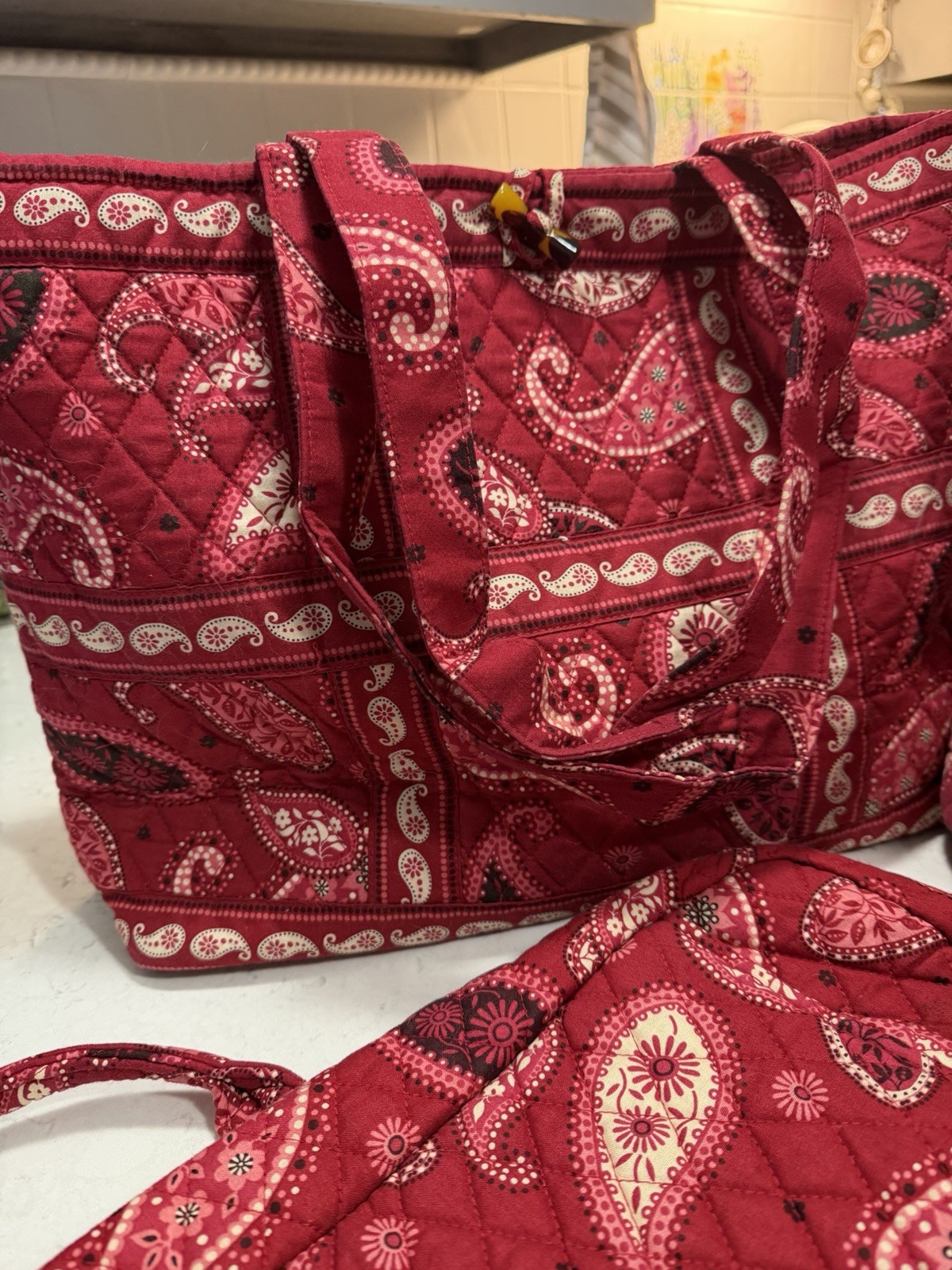 Vera Bradley Large Paisley Duffle & Tote Set Zip Lined Inner Pockets w/ Pouch