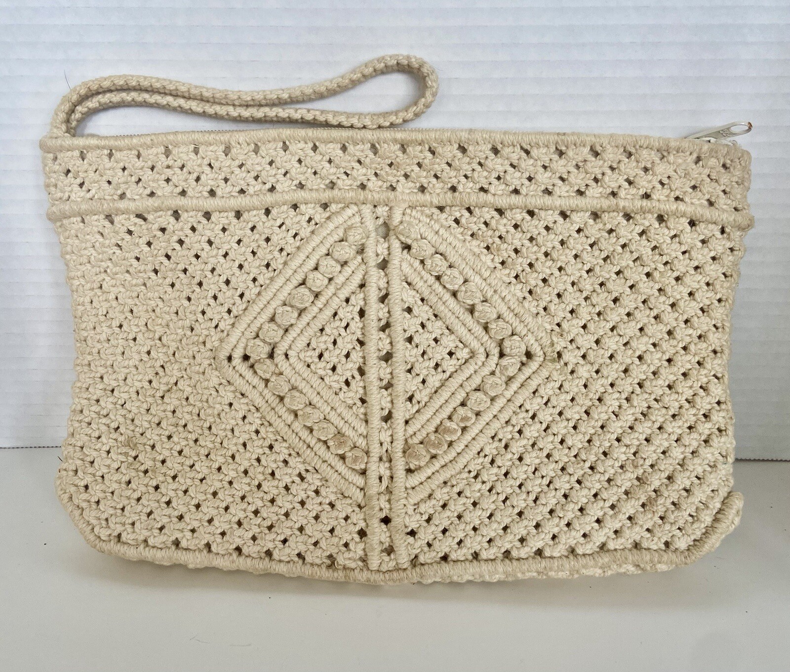 Macrame Ivory Light Clutch Zip Closure Festival Boho Occasion