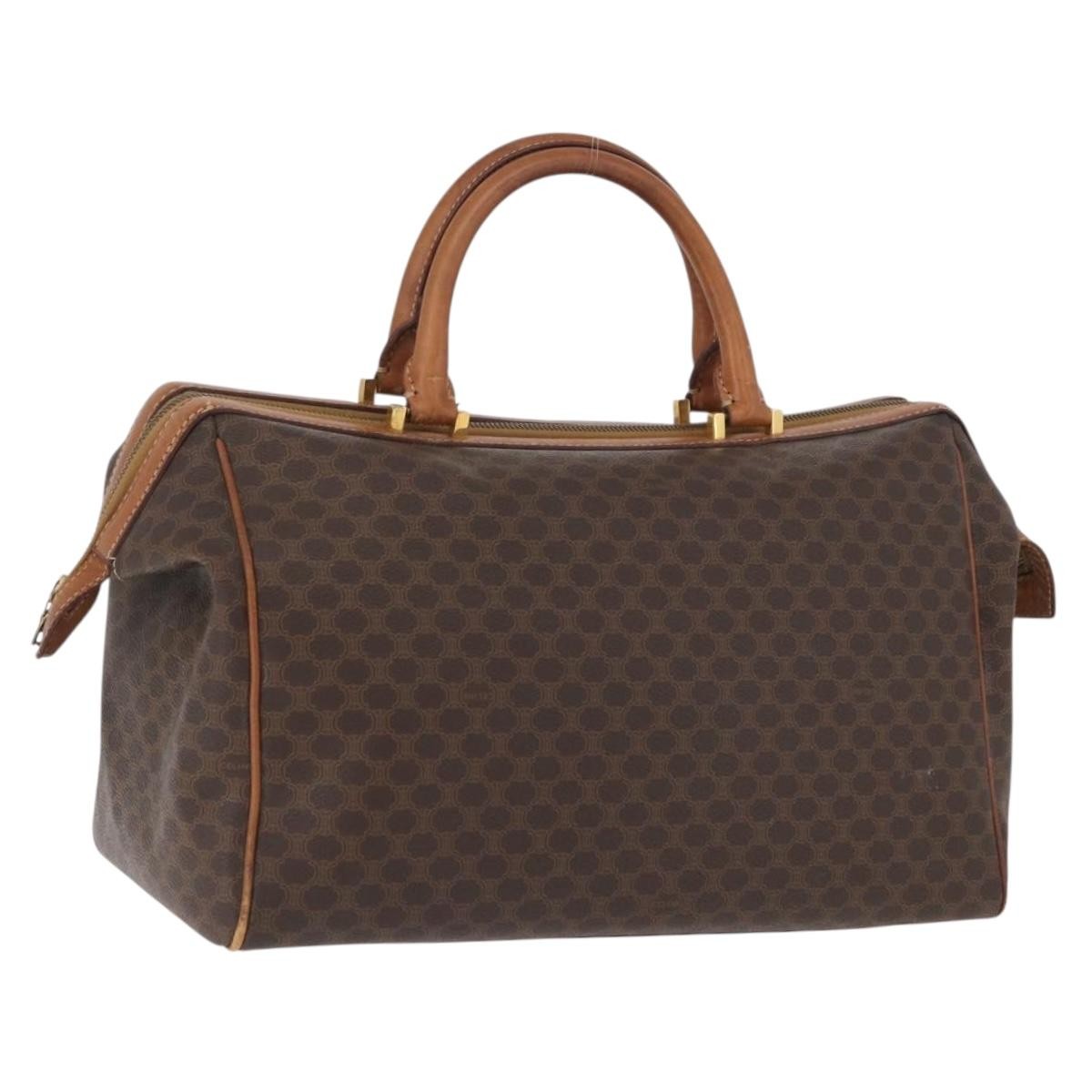 CELINE Macadam Canvas Boston Bag PVC Leather Brown Gold Auth ka2619
