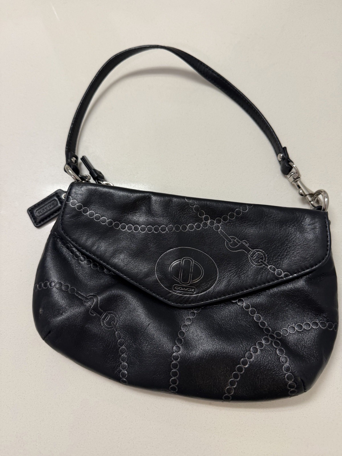 Coach Swinger Jewel Black Leather Wristlet Shoulder Bag 🖤🧢