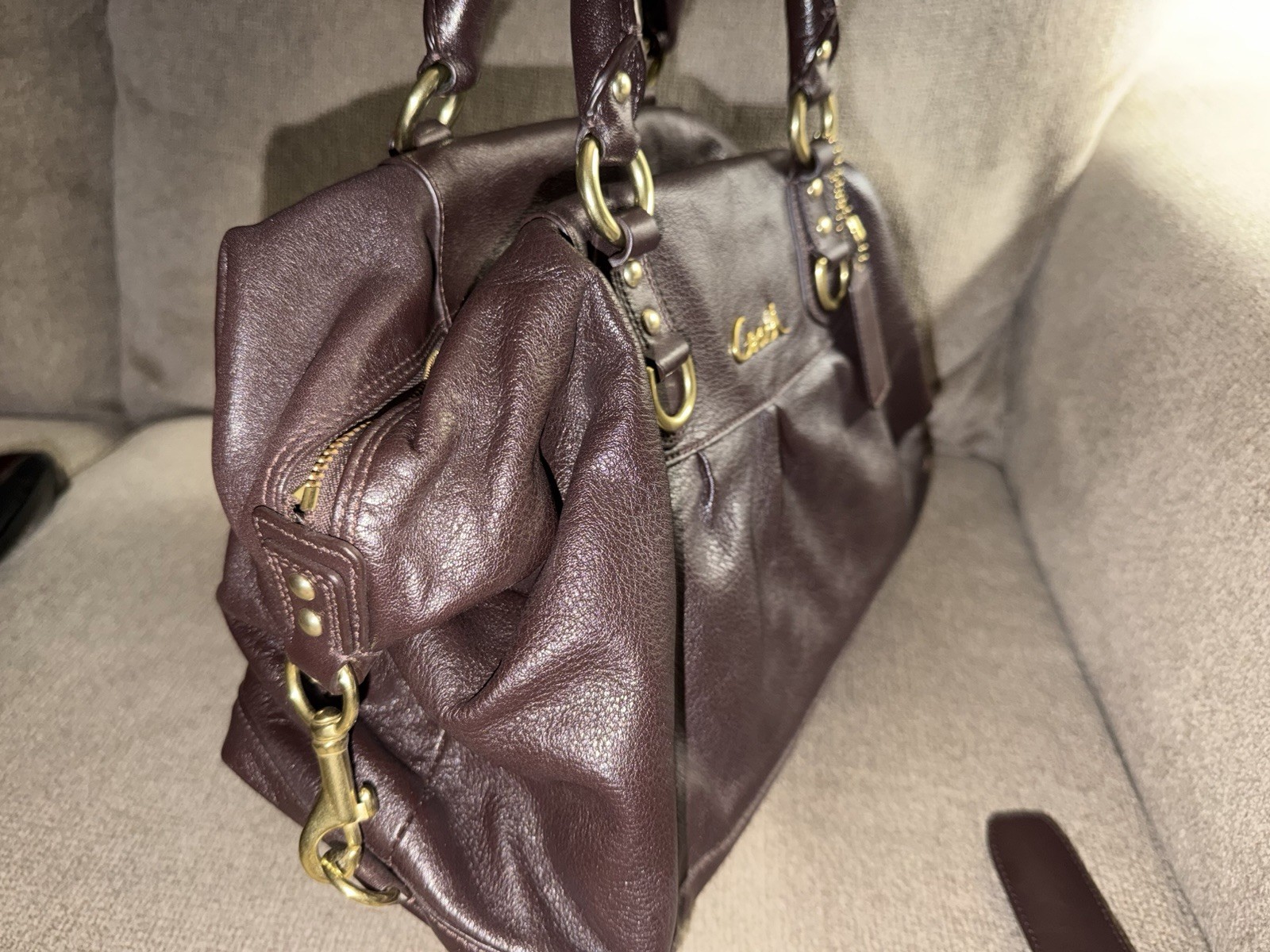 Coach Brown Madison Sabrina Satchel Top Handle Detachable Strap Zip Gold