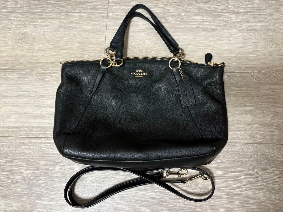 COACH 2WAY handbag shoulder bag black leather Kelsey satchel