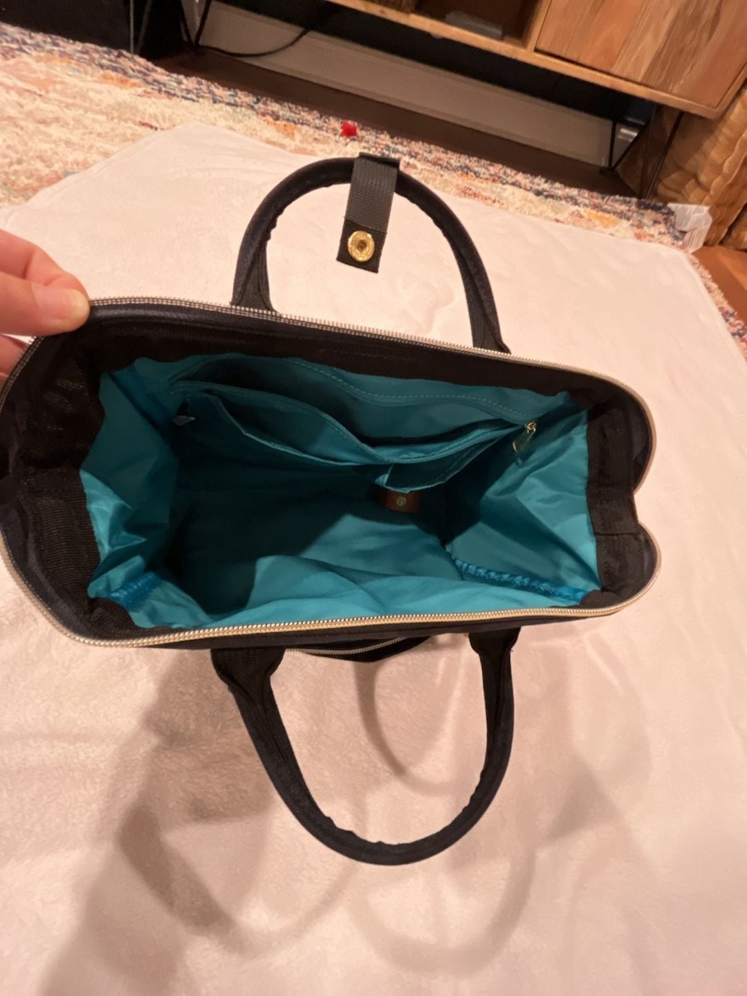 anello Cross Bottle 2-Way Mini Boston Shoulder Bag Navy and Teal