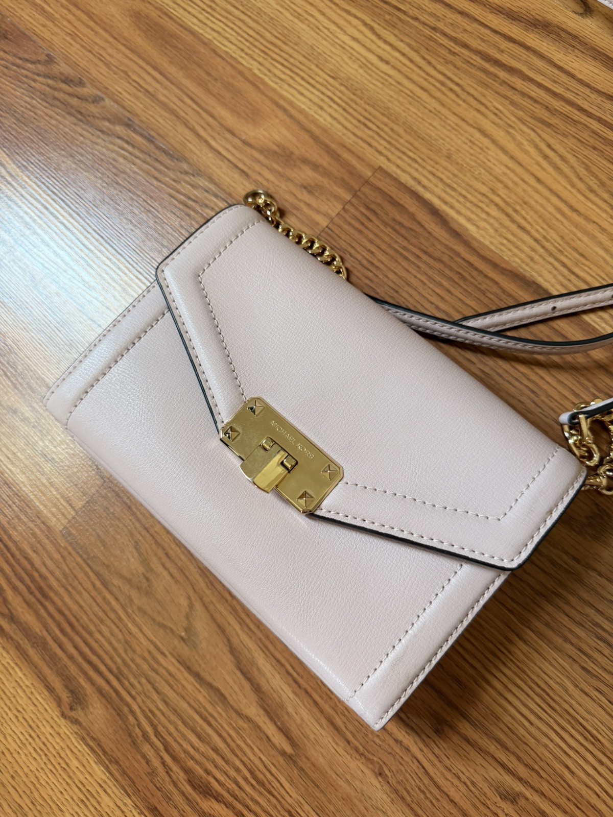 Michael Kors Leather Crossbody Hand Bag Pale Pink/Ballet