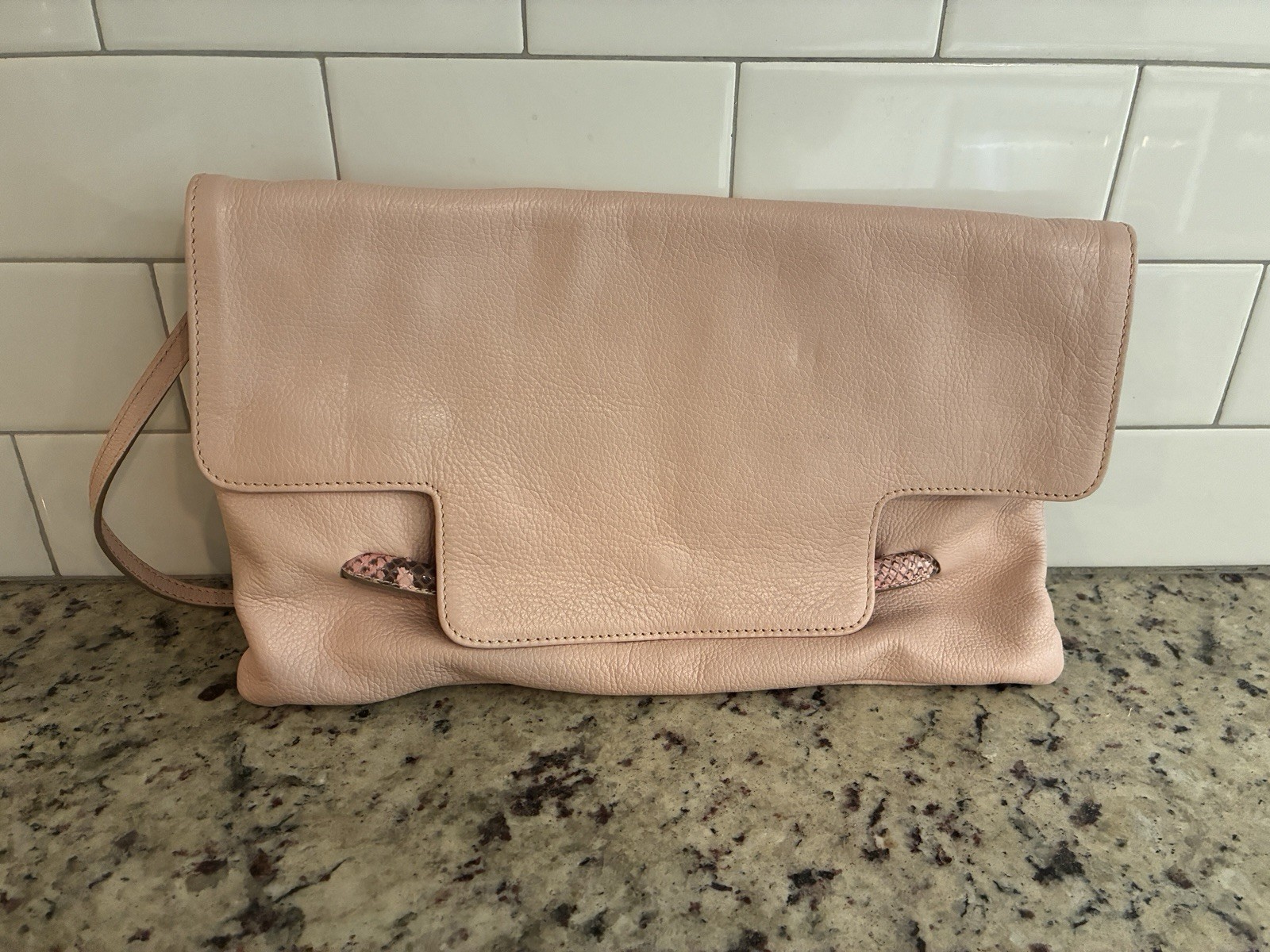 Iacucci Pink Pebbled Shoulder Bag Magnetic Flap Zip Pockets Gold Hardware