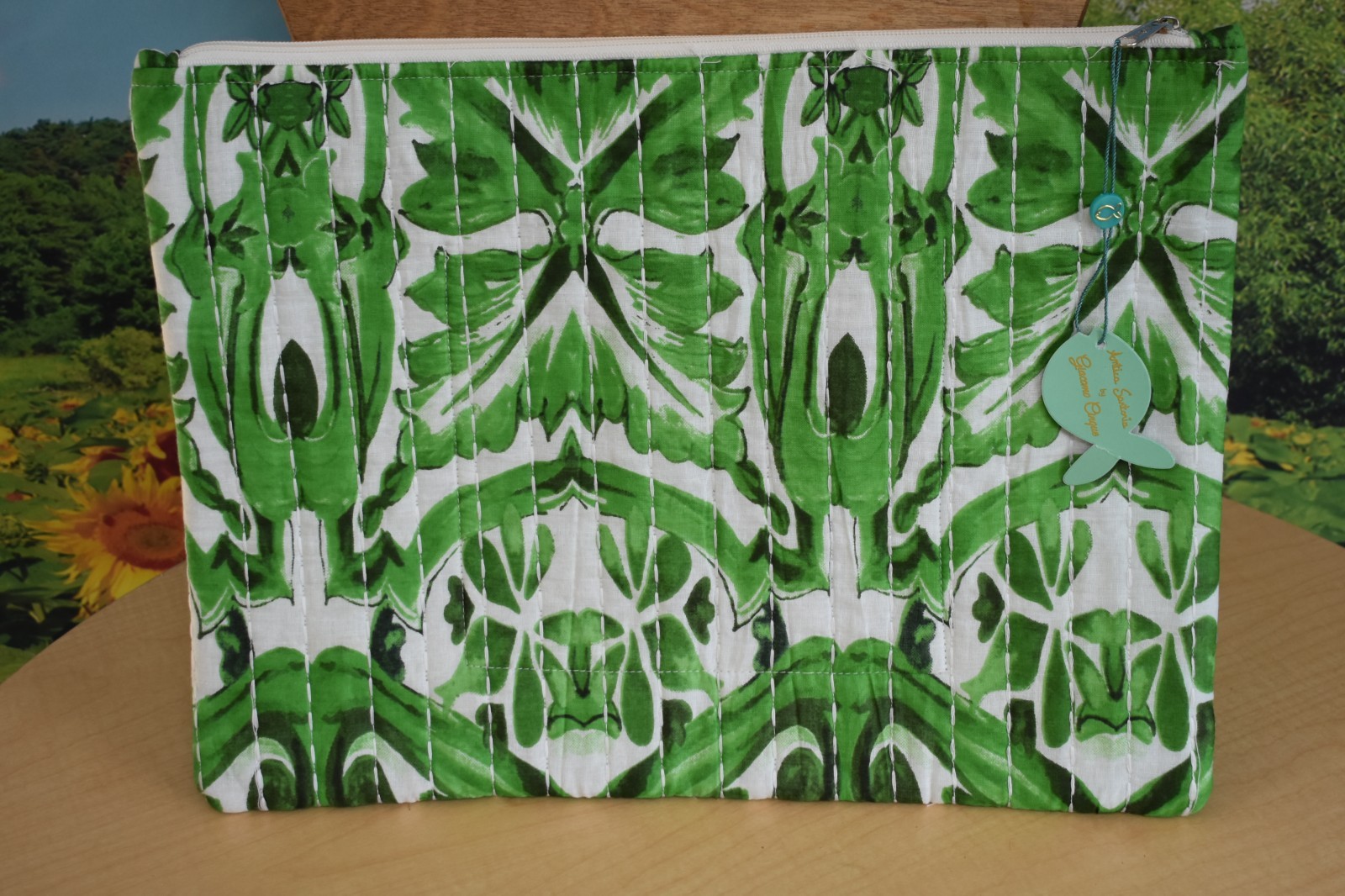 Antica Sartoria 2025 GREEN WIND CLOCK COMPUTER OR STUFF LARGE ZIP BAG NWT OS
