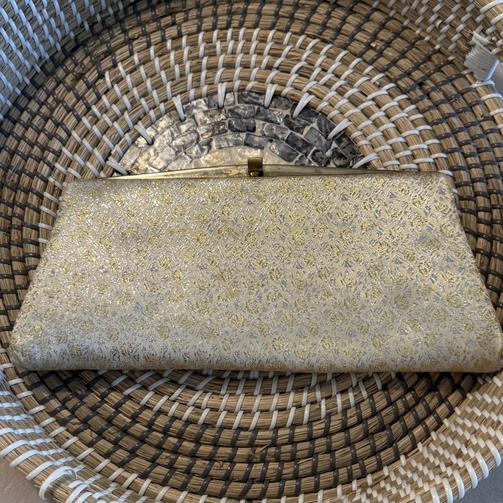 Vintage 1950’s Style Gold/Silver Clutch Purse Snap Clasp Evening Bag – Old Money