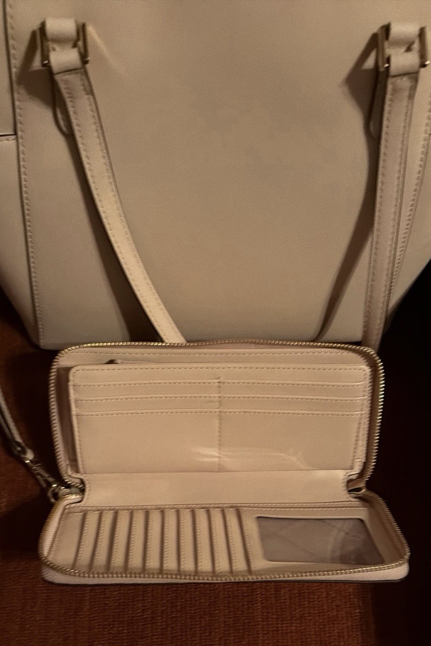 Michael Kors Beige Zip-Top Logo Tote Bag w/ Wristlet