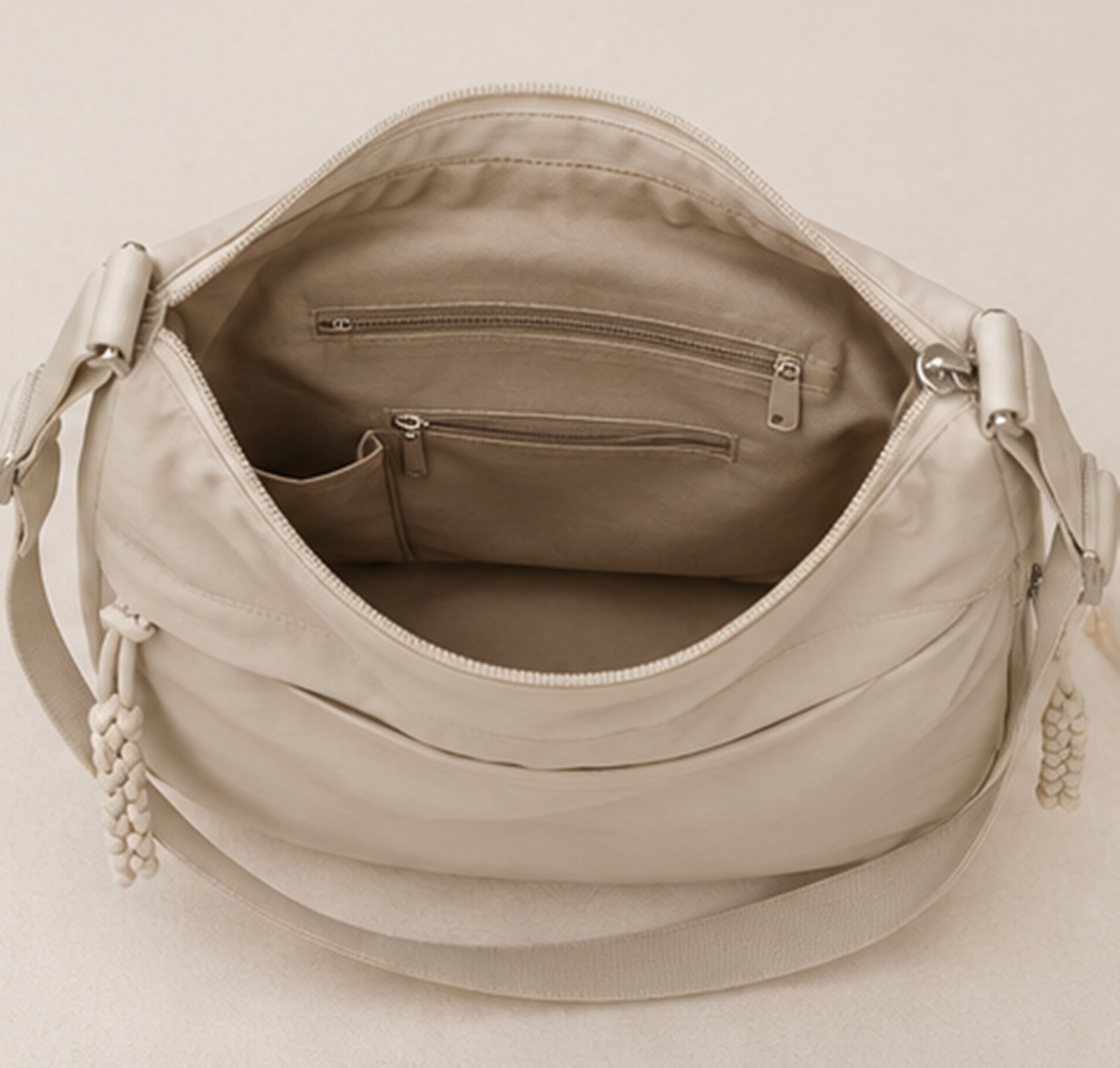 Beige Minimalist Bag, Neutral Half Moon Shoulder Bag