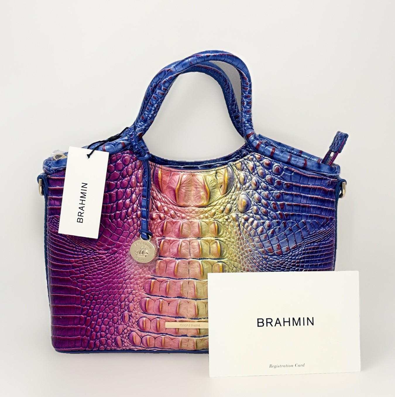 NWT Brahmin Small Elaine Magic Ombre Melbourne Leather Satchel Detachable Strap
