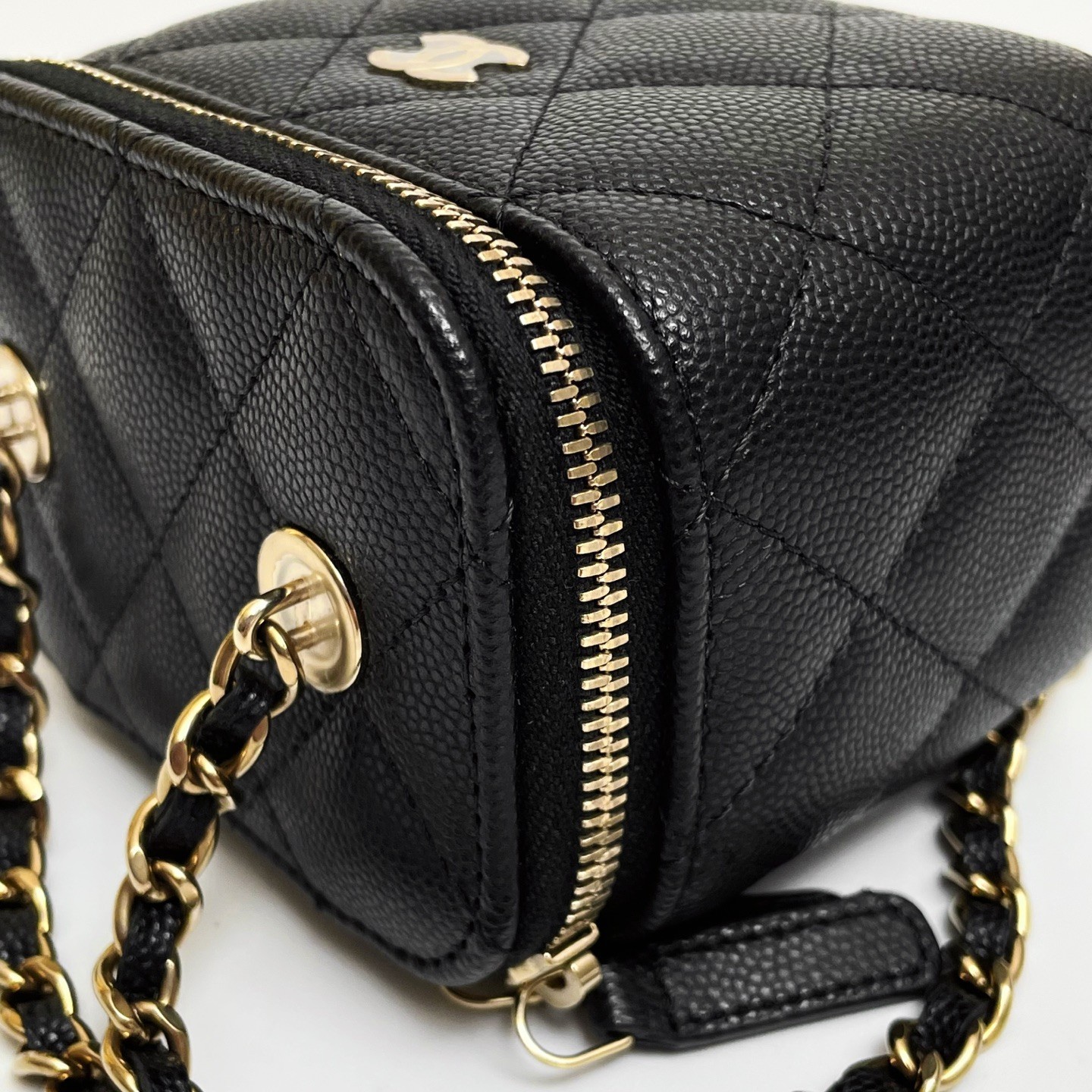 CHANEL Vanity Bag Black Calfskin Box Gold Hardware Chain Crossbody Bag